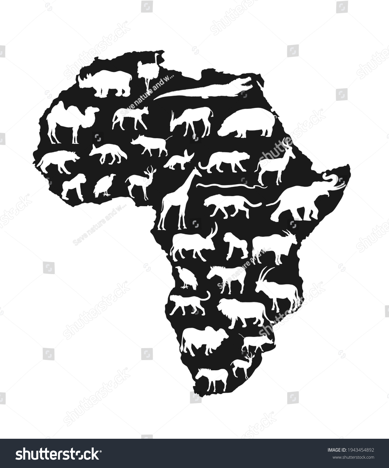 Continent Map Africa Vector Silhouette Wild Stock Vector Royalty Free 1943454892 Shutterstock 5373