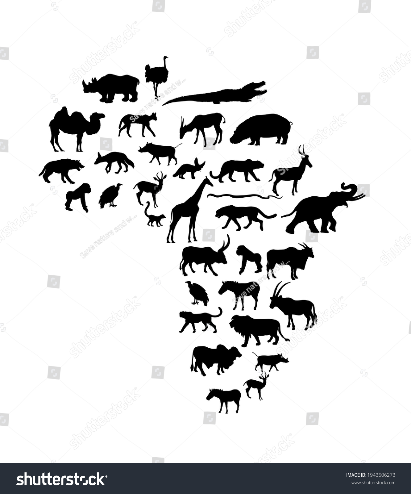 Continent Map Africa Vector Silhouette Wild Stock Vector Royalty Free 1943506273 Shutterstock 6656