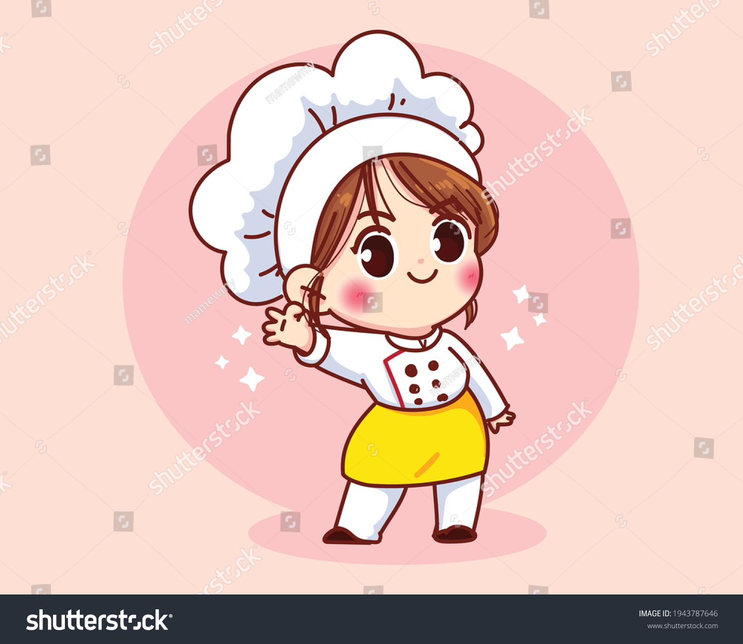 Cute Chef Girl Smiling Uniform Mascots Stock Vector Royalty Free