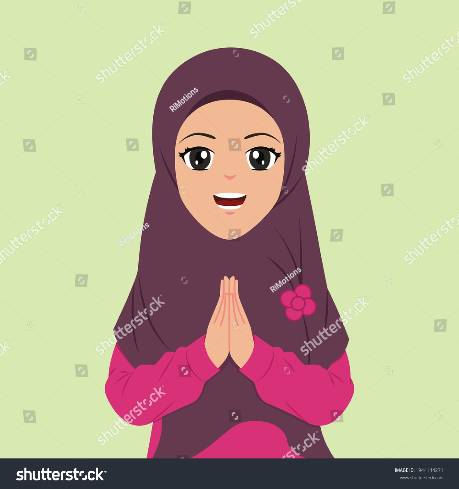 Muslim Women Wearing Hijab Smiles While Stock Vector (Royalty Free ...