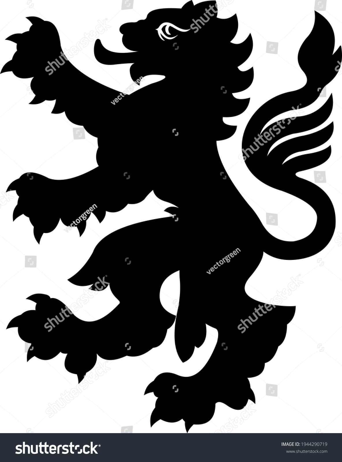 Heraldic Lion Illustration Black White Silhouette Stock Vector (Royalty ...