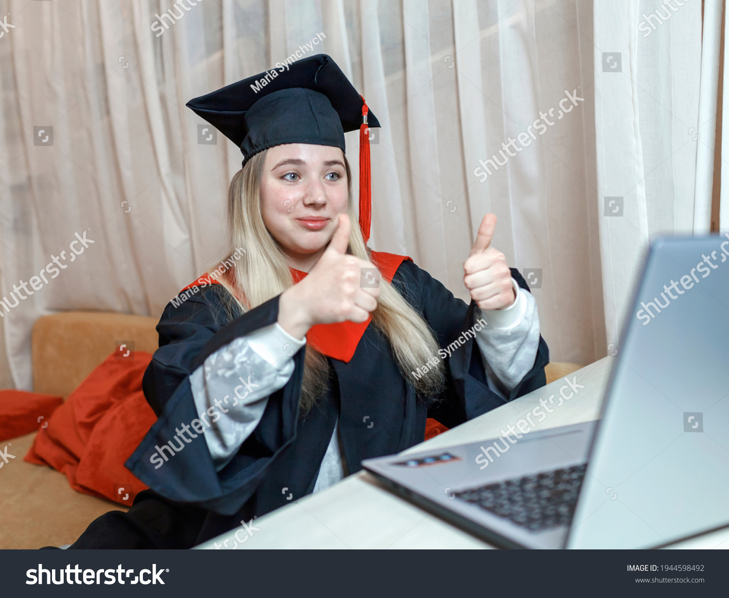 Virtual Graduation Convocation Ceremony Excited Student Stock Photo ...