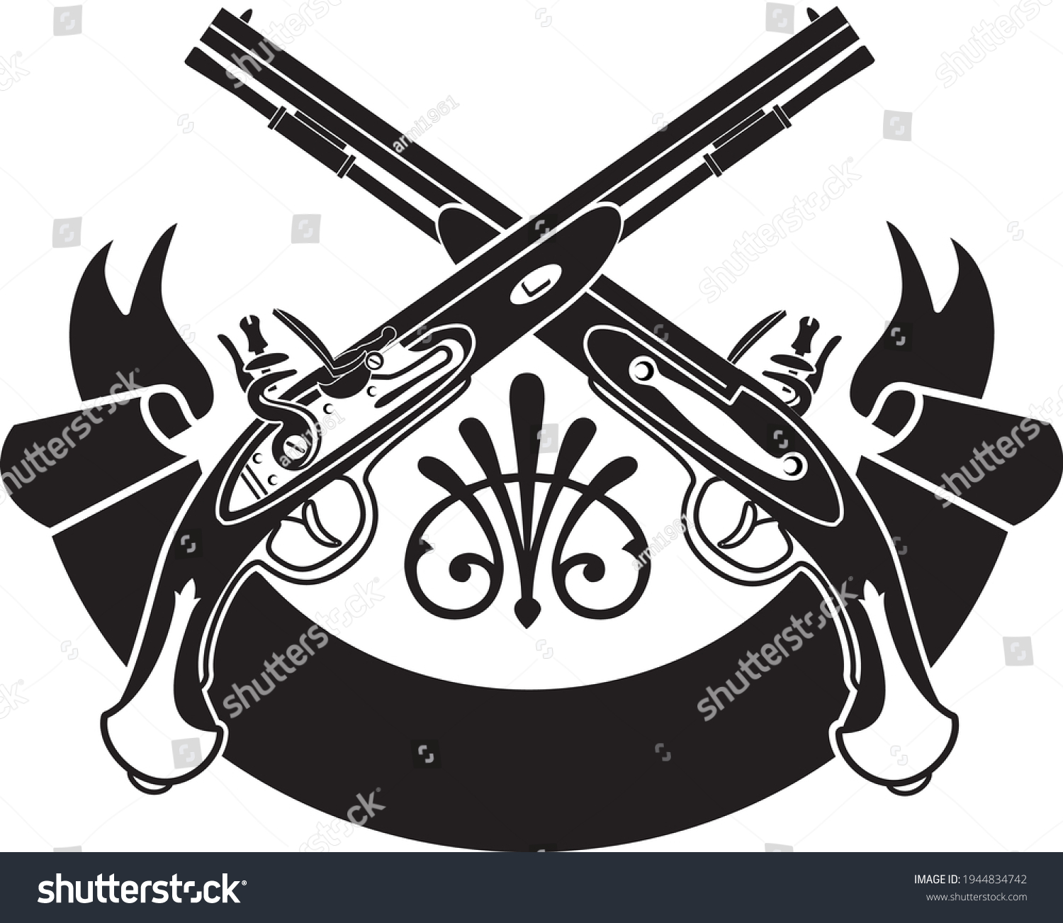 Crossed Antique Flintlock Duel Pistols Banner Stock Vector (Royalty ...