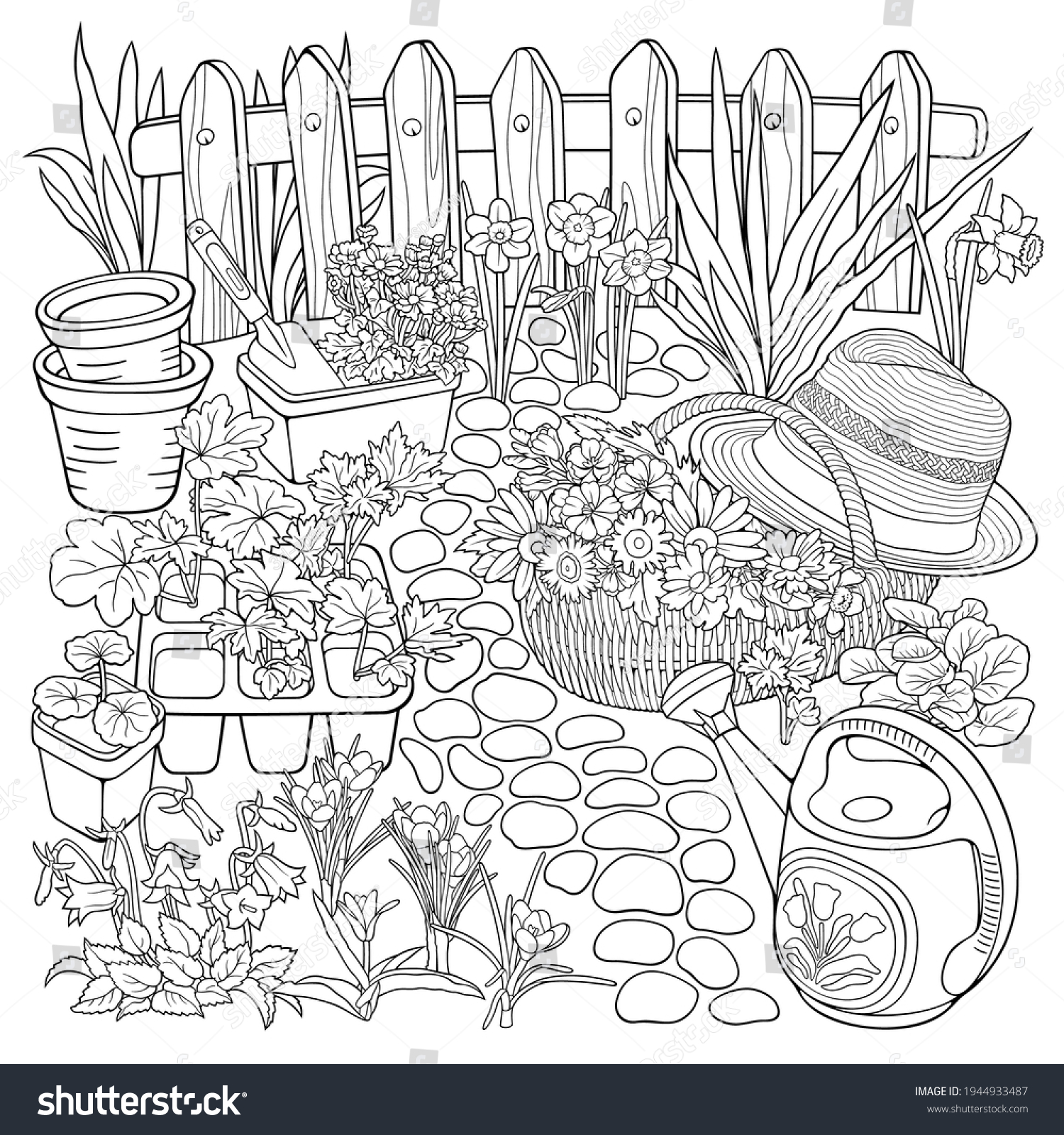 Gardening Hand Drawn Raster Doodles Illustration Stock Illustration ...