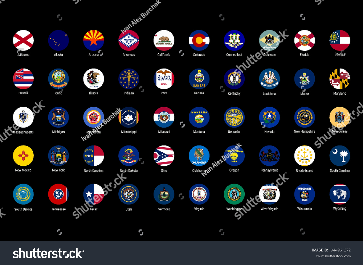 Usa American States All Flags Alphabetical Stock Vector (Royalty Free ...