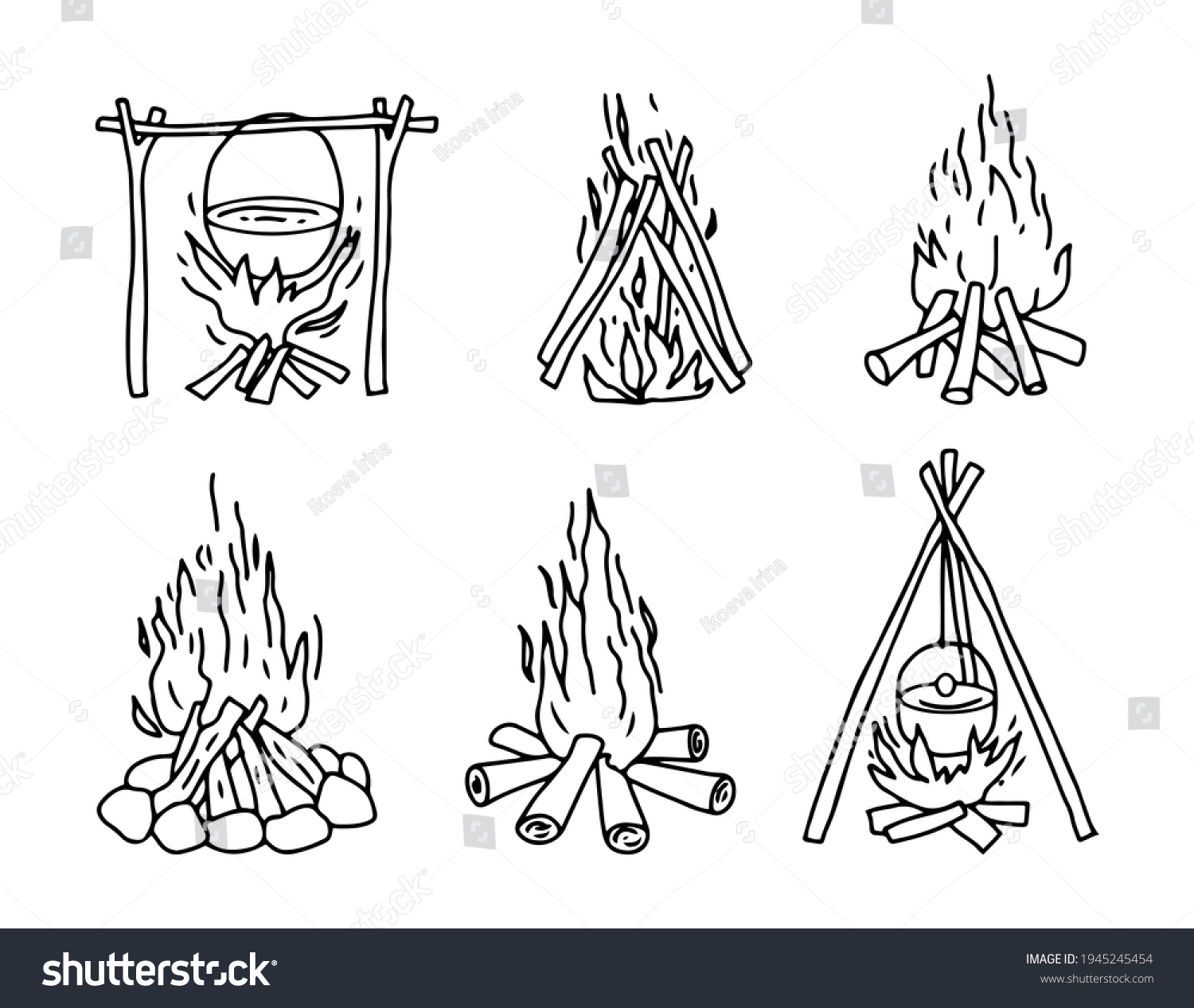 Set Different Types Campfires Cooking Appliances Stock Vector (Royalty ...