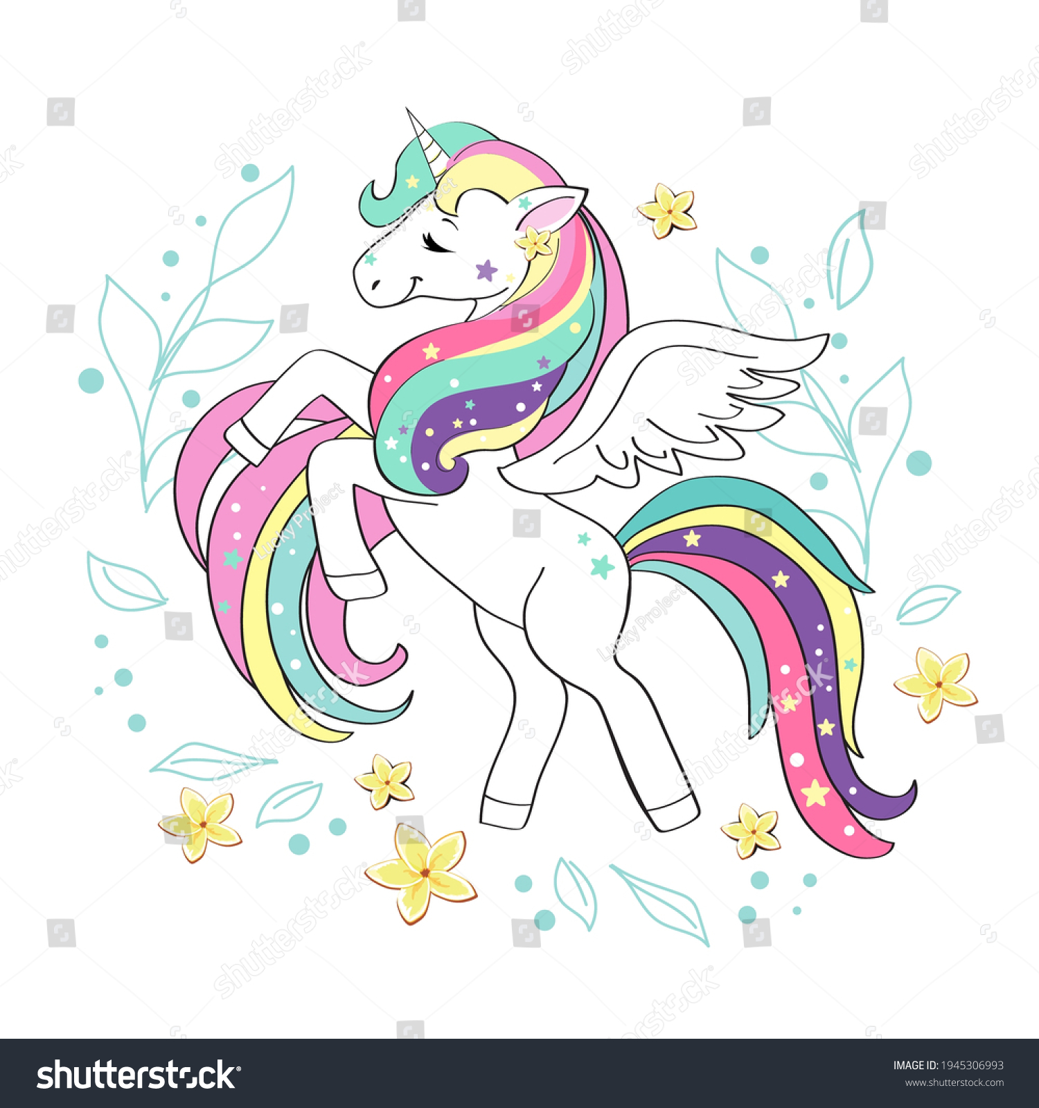 Cute Summer Tropical Unicorn Vector Illustration Stock Vector (Royalty ...