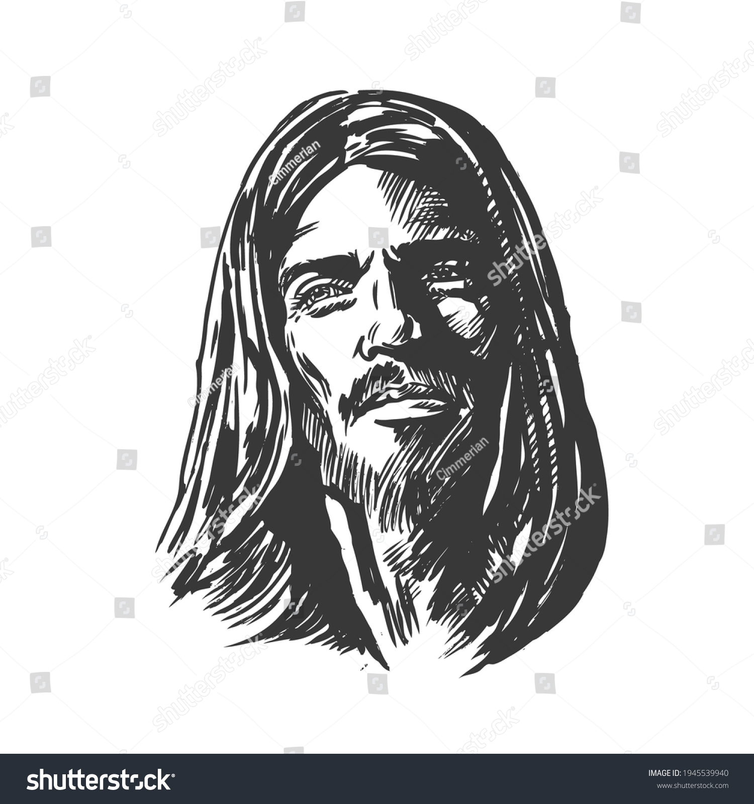 Jesus Christ Graphic Portrait Hand Drawing Stock Vector (Royalty Free ...