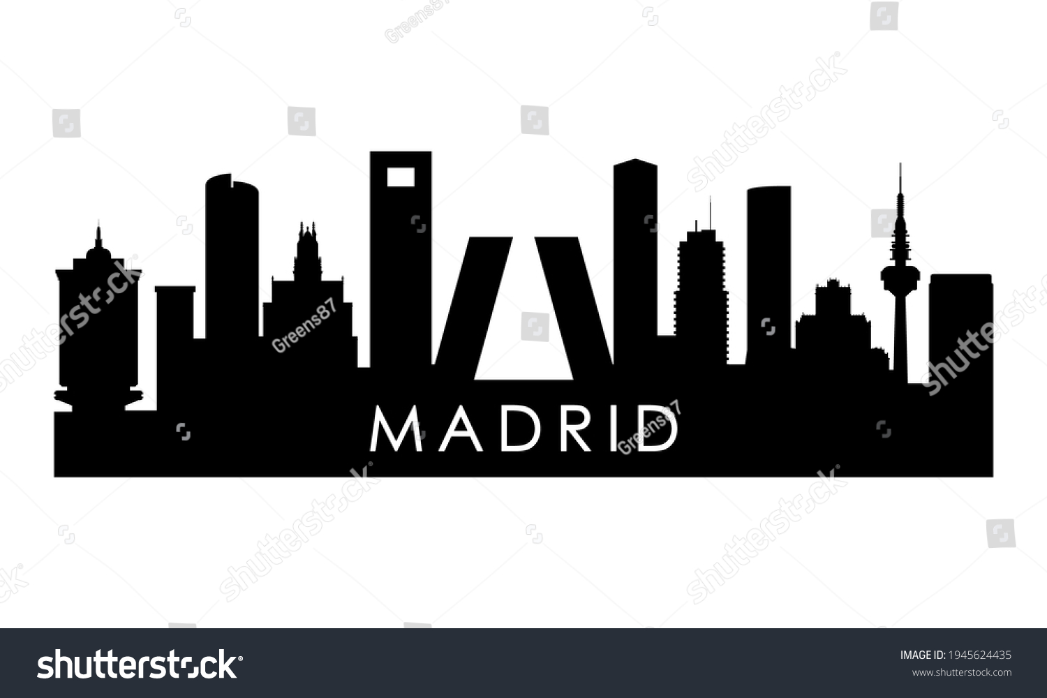 Madrid Skyline Silhouette Black Madrid City Stock Vector (Royalty Free ...