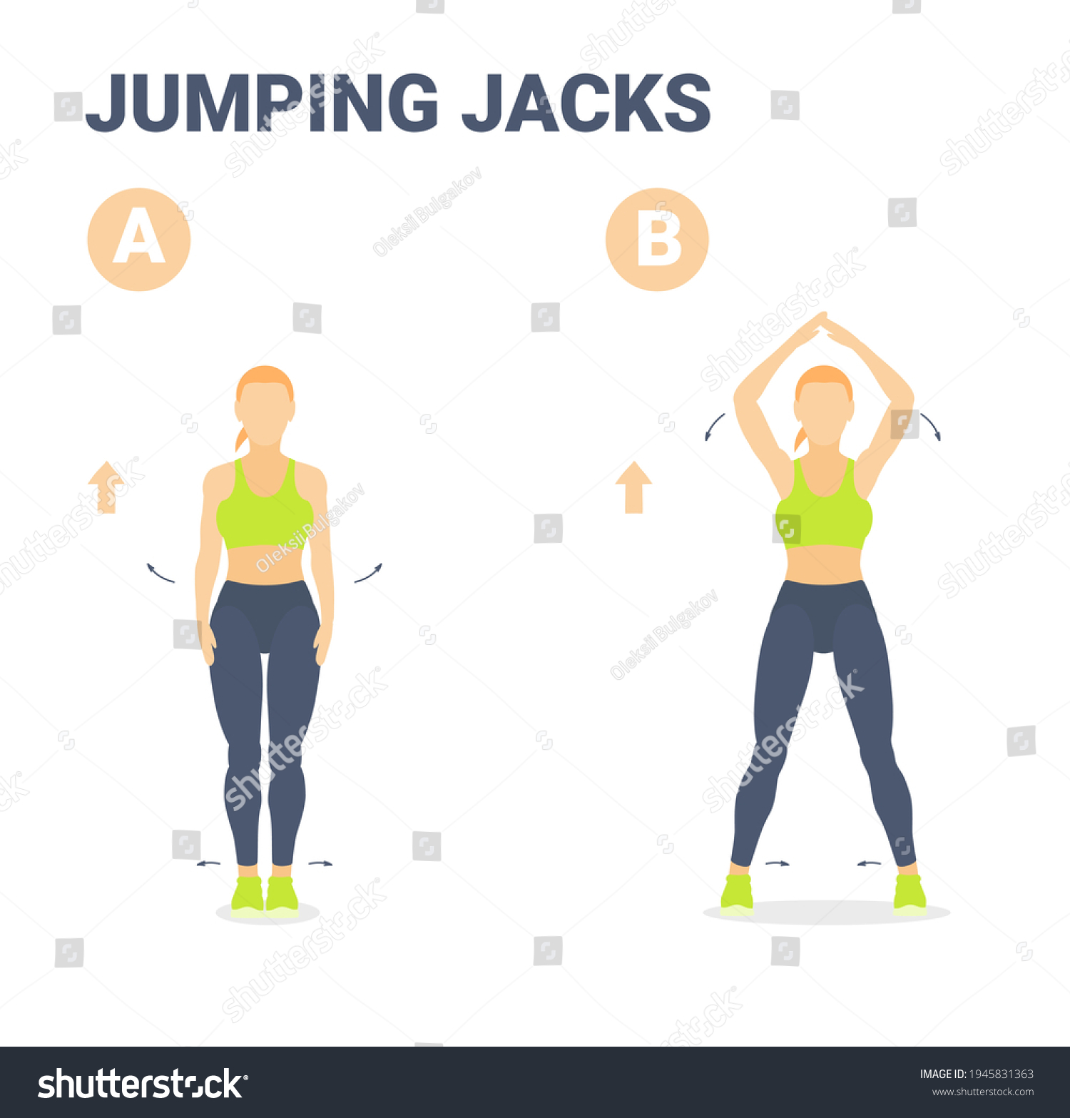 Jumping Jacks Female Home Workout Exercise Stock Vector (Royalty Free ...