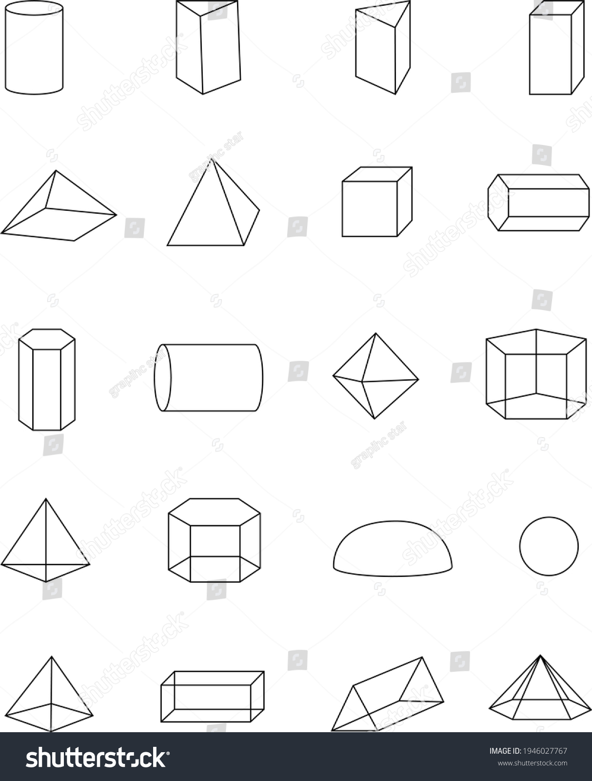 Basic Stereometrics Shapes Line Set Cuboid Stock Vector (Royalty Free ...