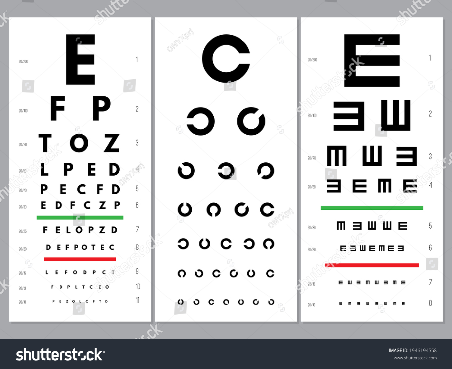 Eyes Charts Ophthalmology Vision Test Alphabet Stock Illustration ...