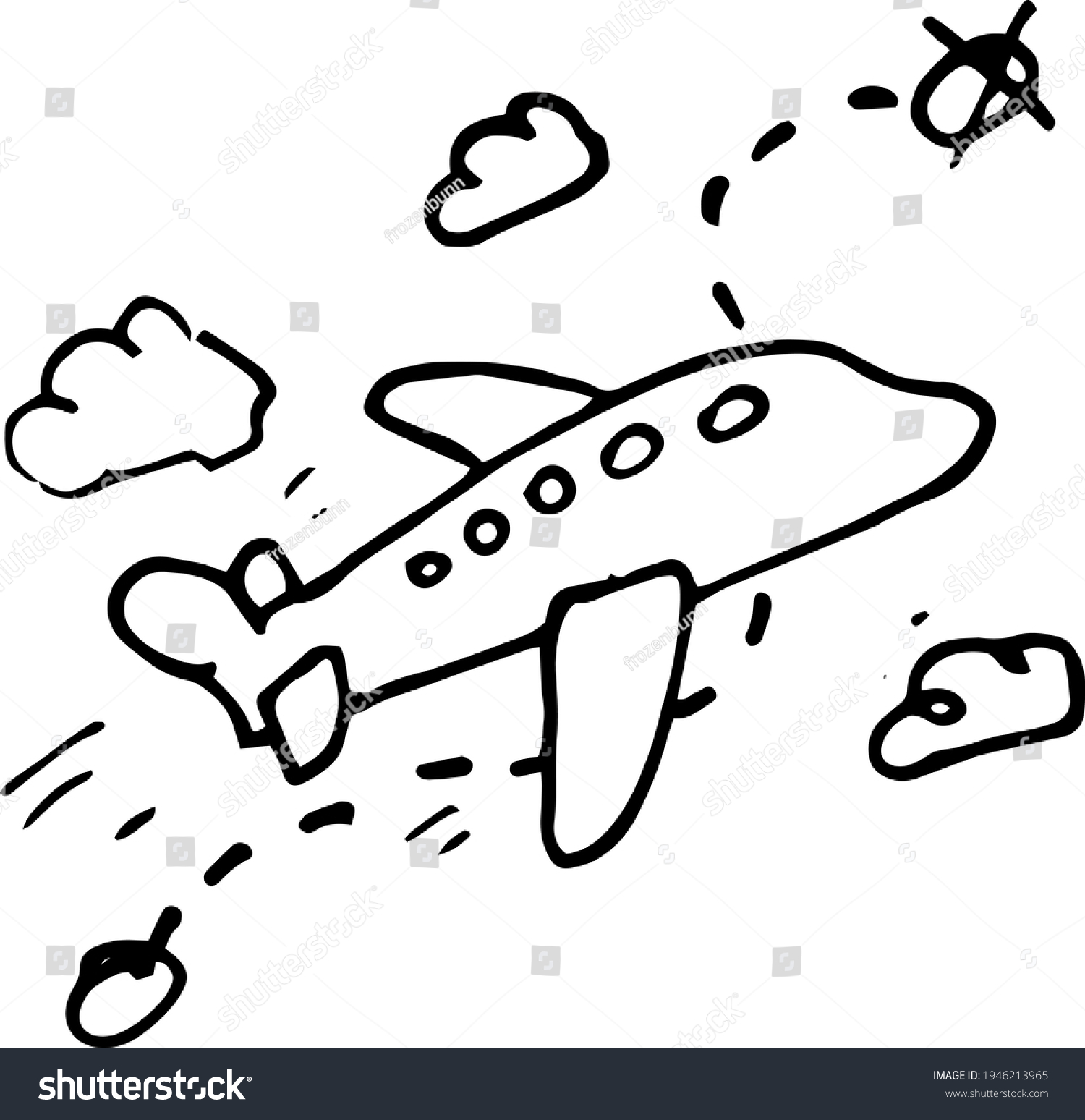 Airplane Sky Clouds Drawing Vector Illustration Stock Vector (Royalty ...