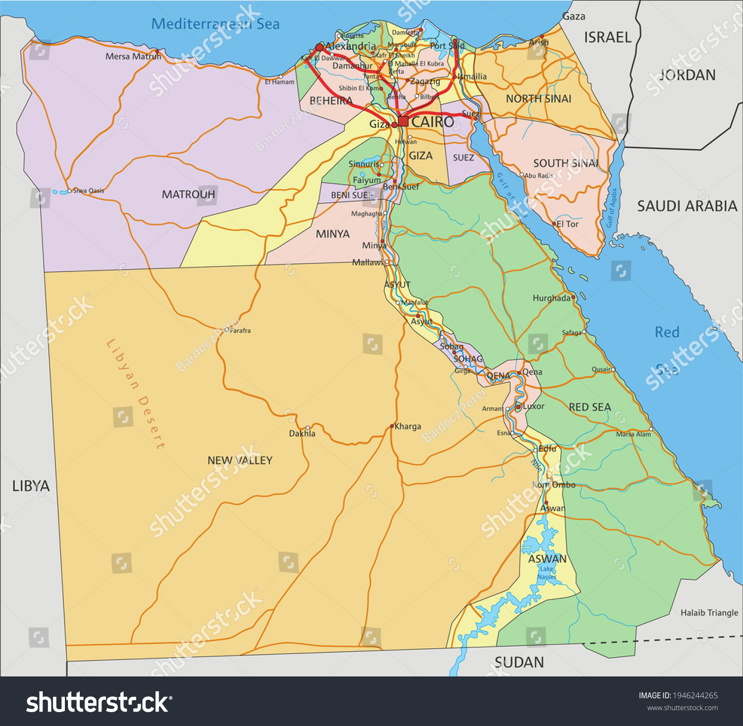 Egypt Highly Detailed Editable Political Map Stock Vector (Royalty Free ...