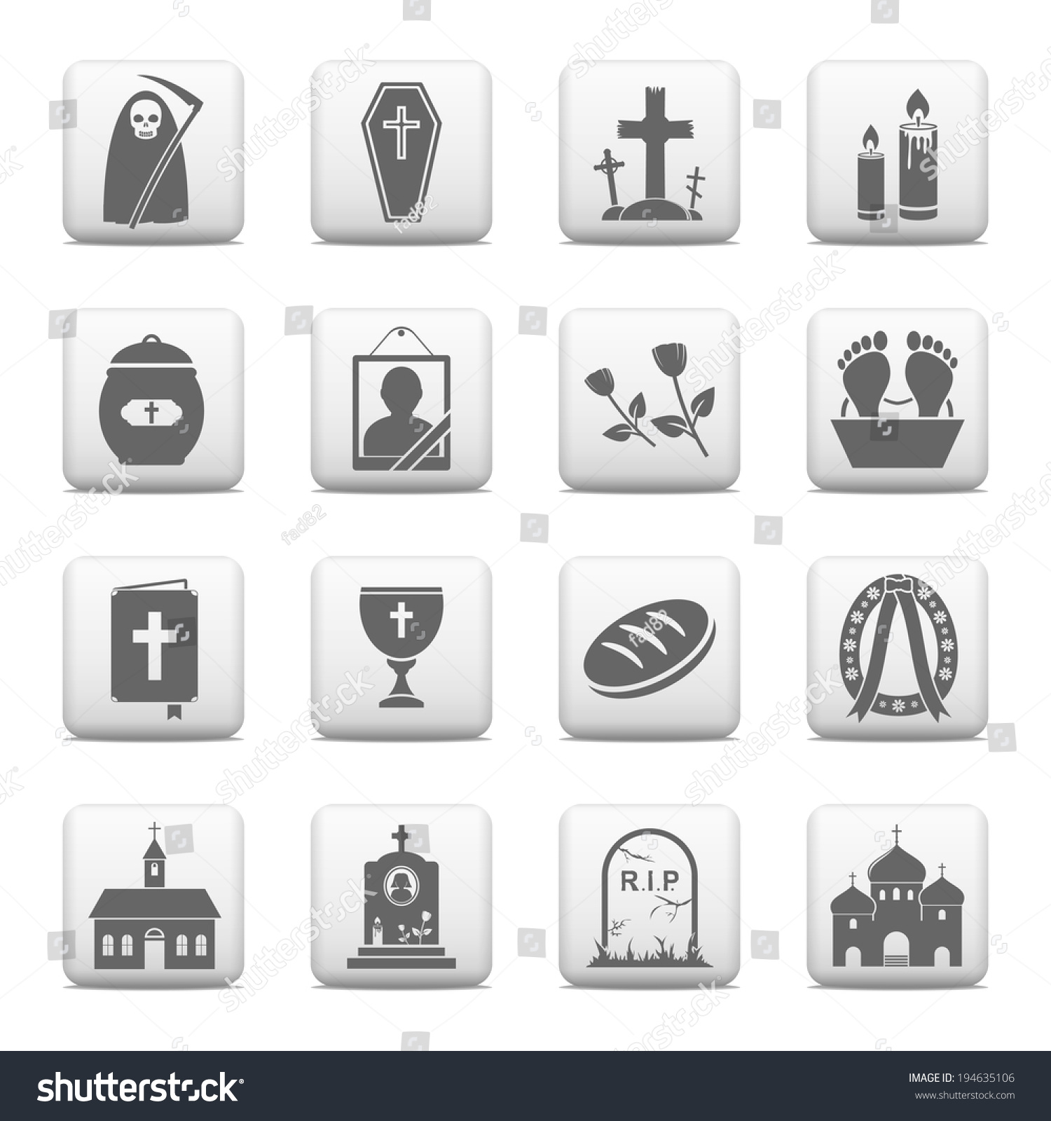 Funeral Burial Icons Web Buttons Stock Vector (royalty Free) 194635106 