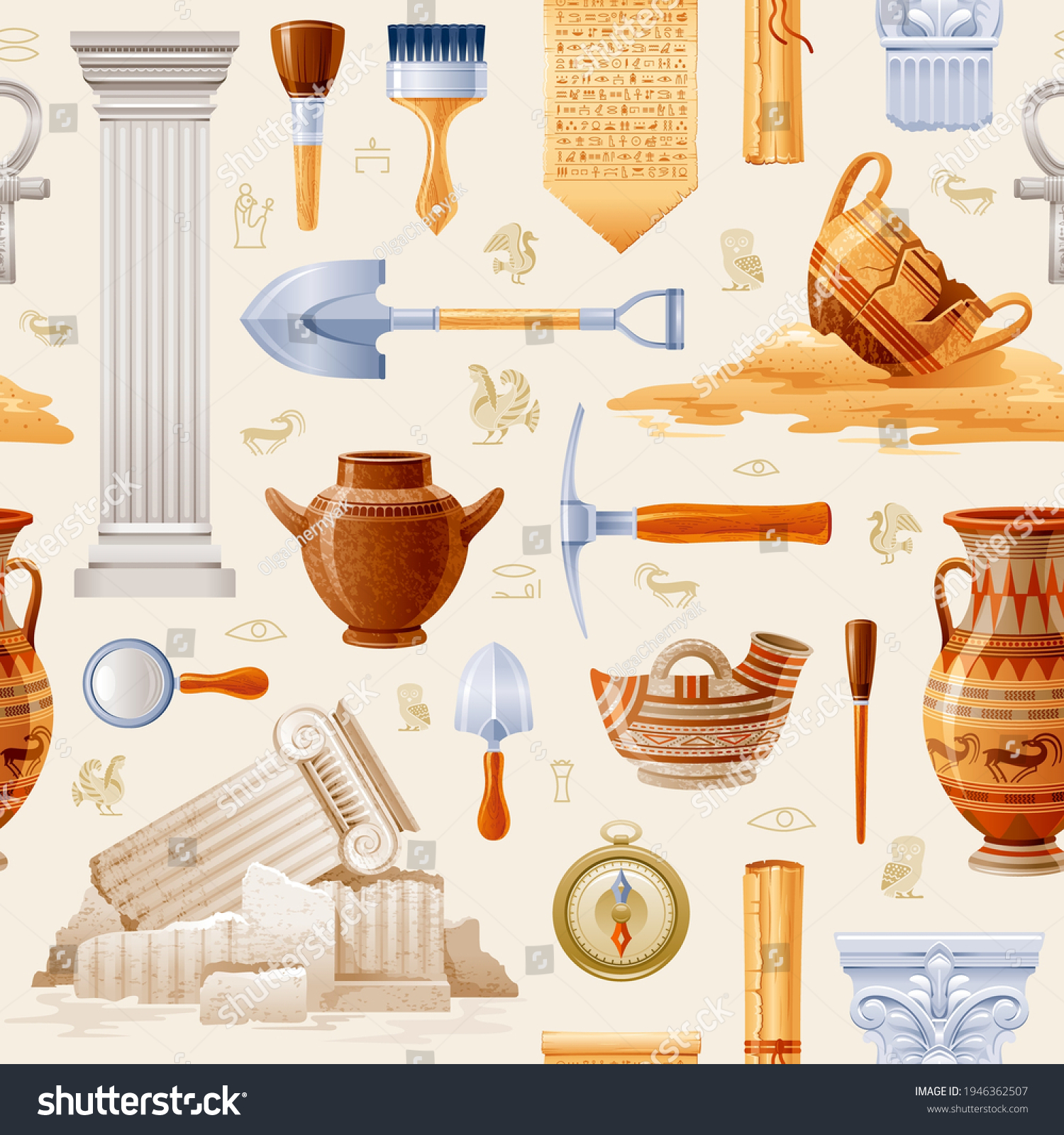 Ancient Archeology Pattern Archaeology History Seamless Stock Vector