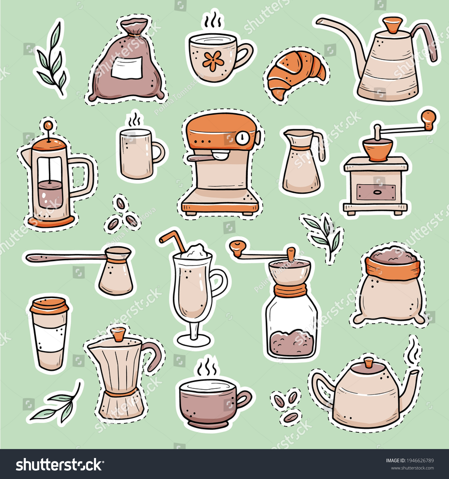 Hand Drawn Set Different Stickers Coffee Stock Vector (Royalty Free ...