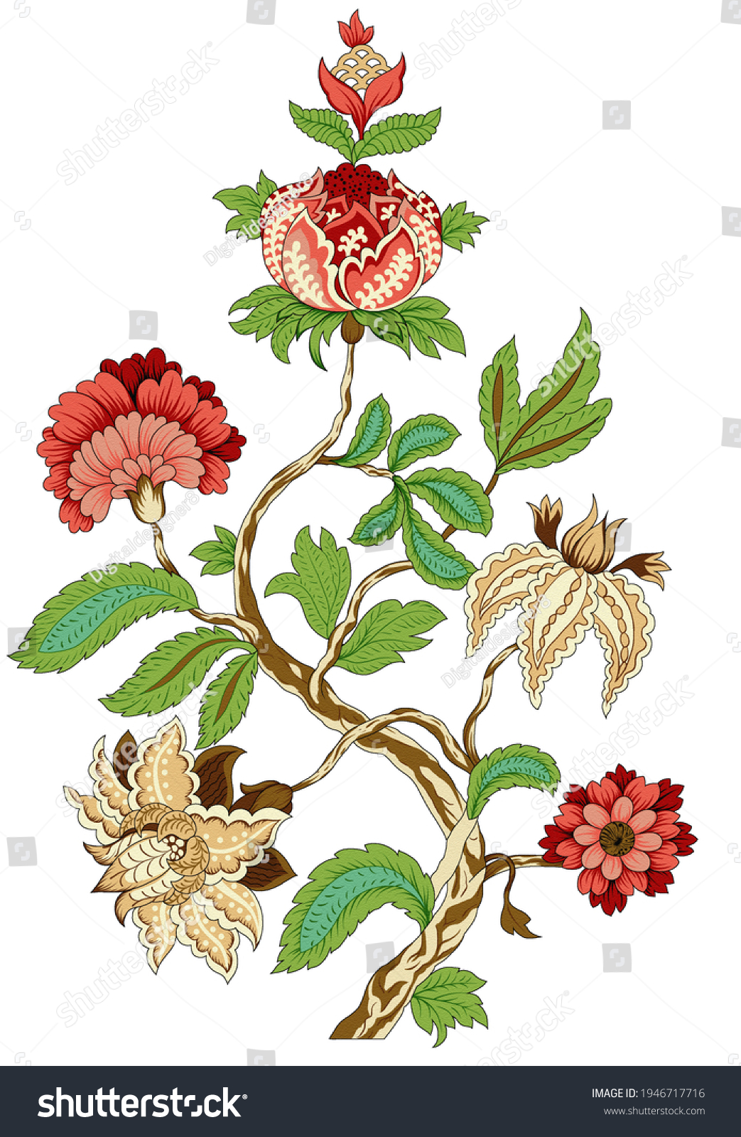 Antique Style Gold Flowers Leaves Decorative Stock Illustration ...