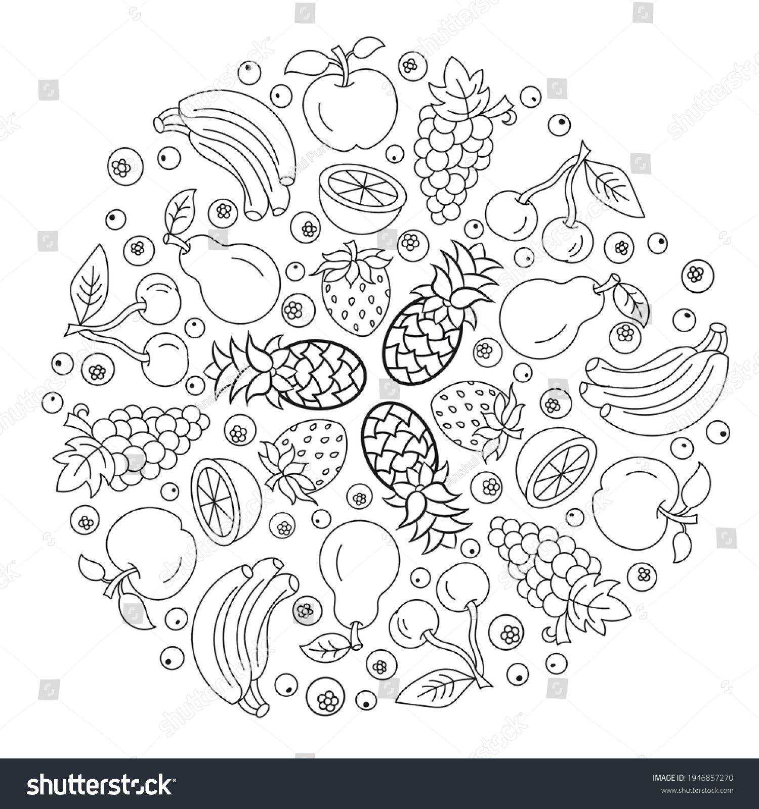 Circle Shape Coloring Page Fruits Black Stock Illustration 1946857270 ...