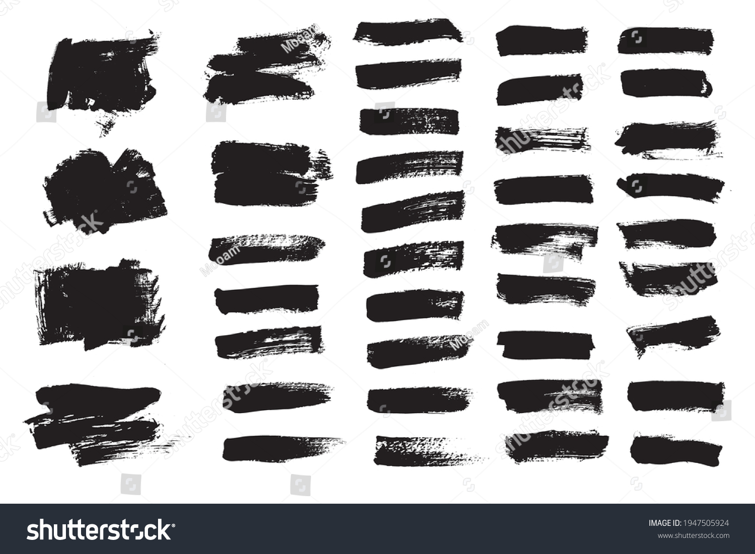 Vector Set Black Paint Brush Strock Stock Vector (Royalty Free ...