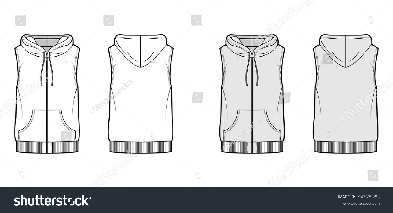 Hooded Vest Waistcoat Technical Fashion Illustration Stock Vector ...