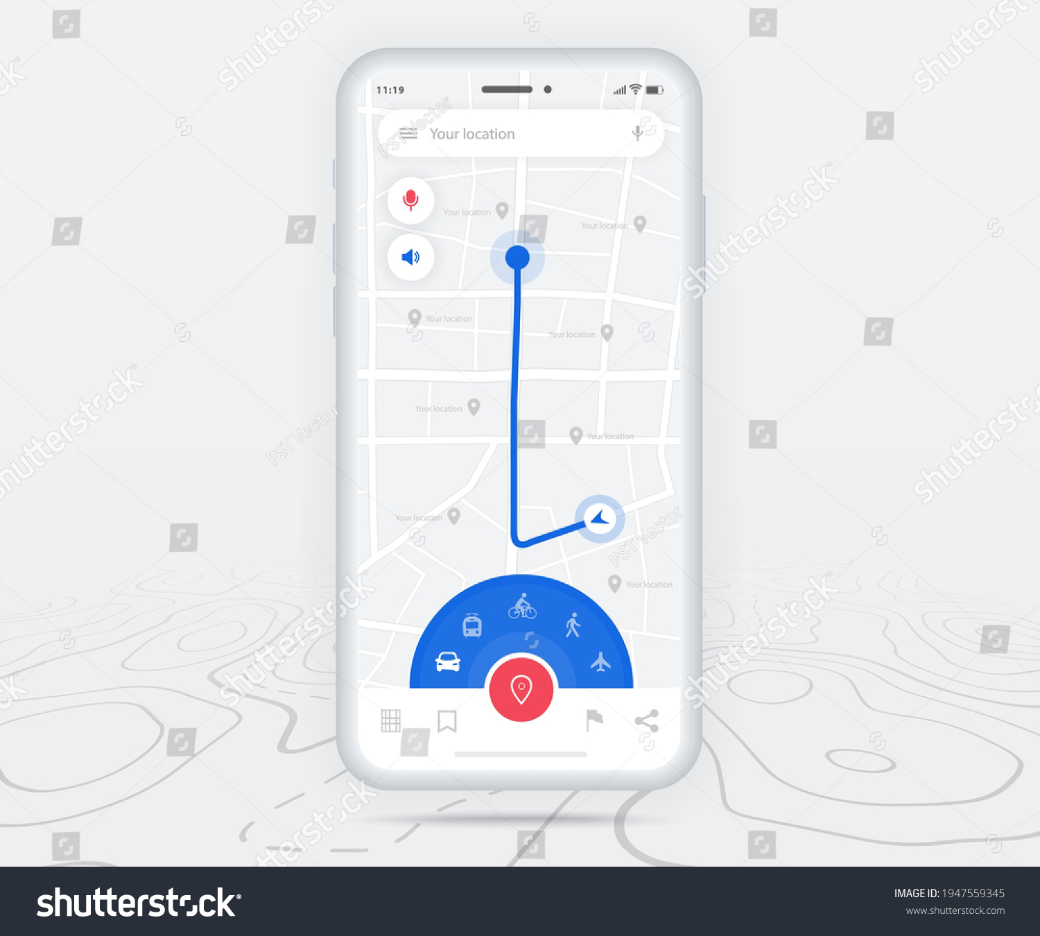 Map Gps Navigation Ux Ui Concept Stock Vector (Royalty Free) 1947559345 ...