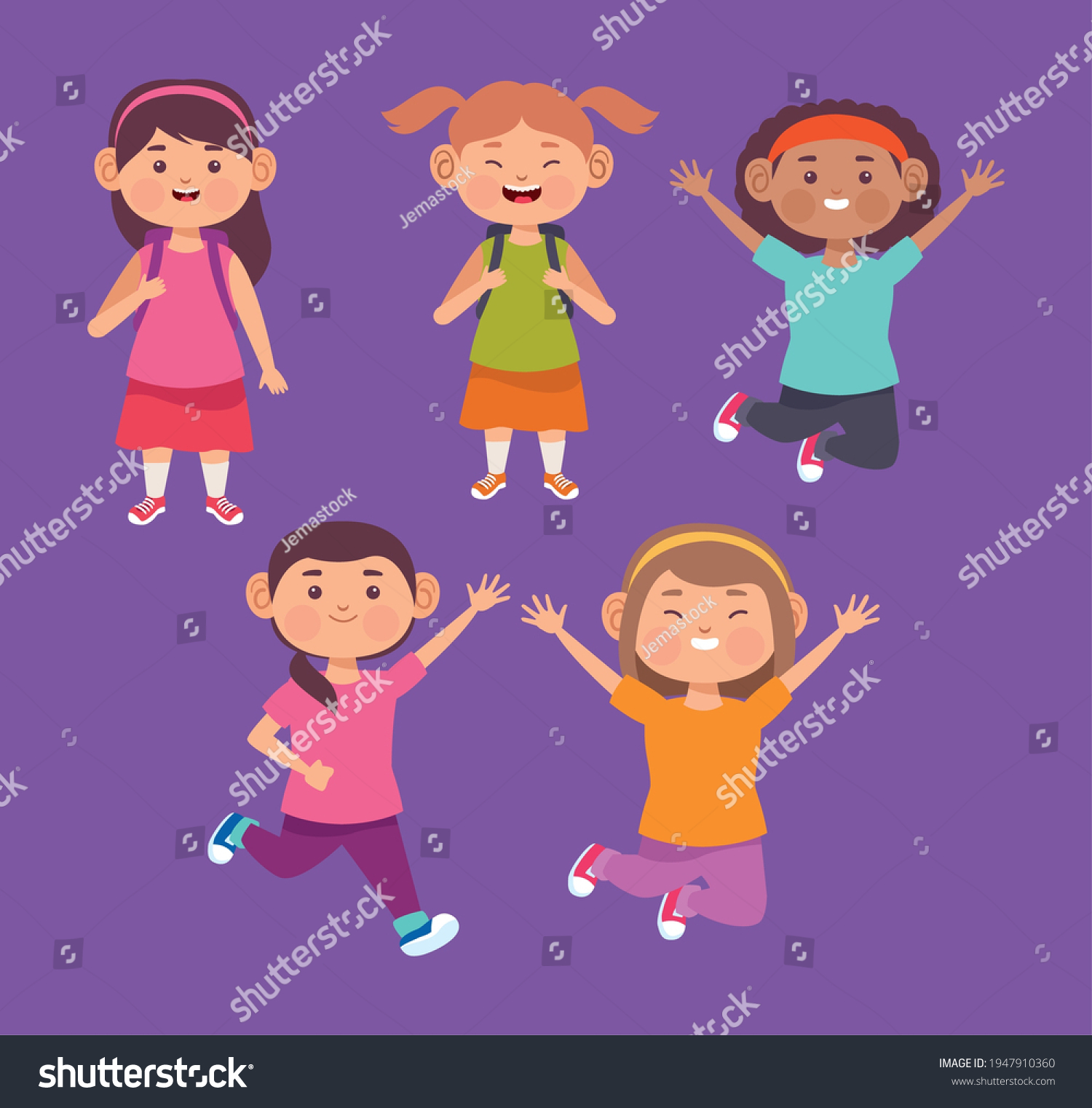 Cute Little Girls Group Characters Stock Vector (Royalty Free ...