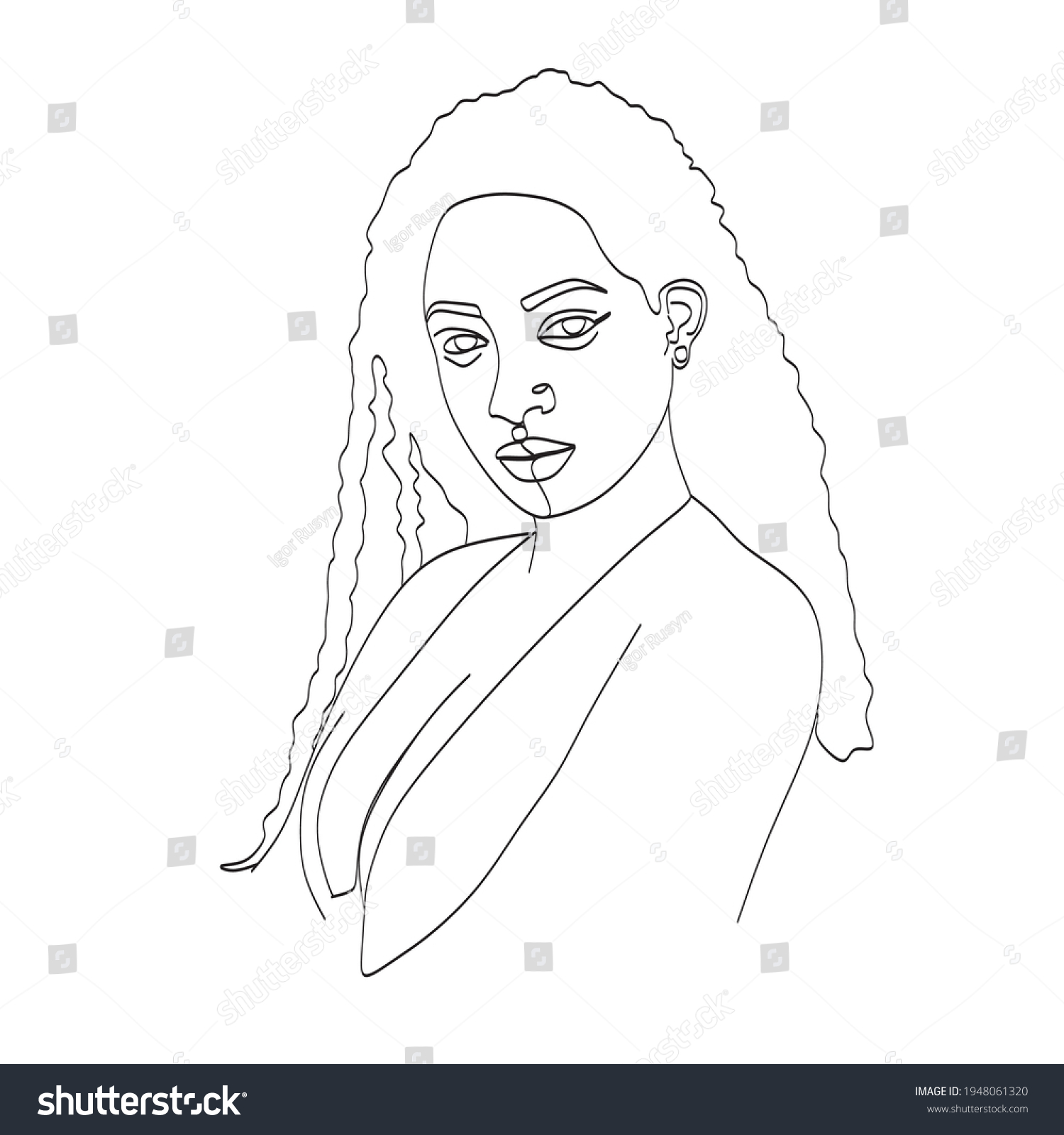 Line Art Woman Face Drawing Black Stock Vector (Royalty Free ...