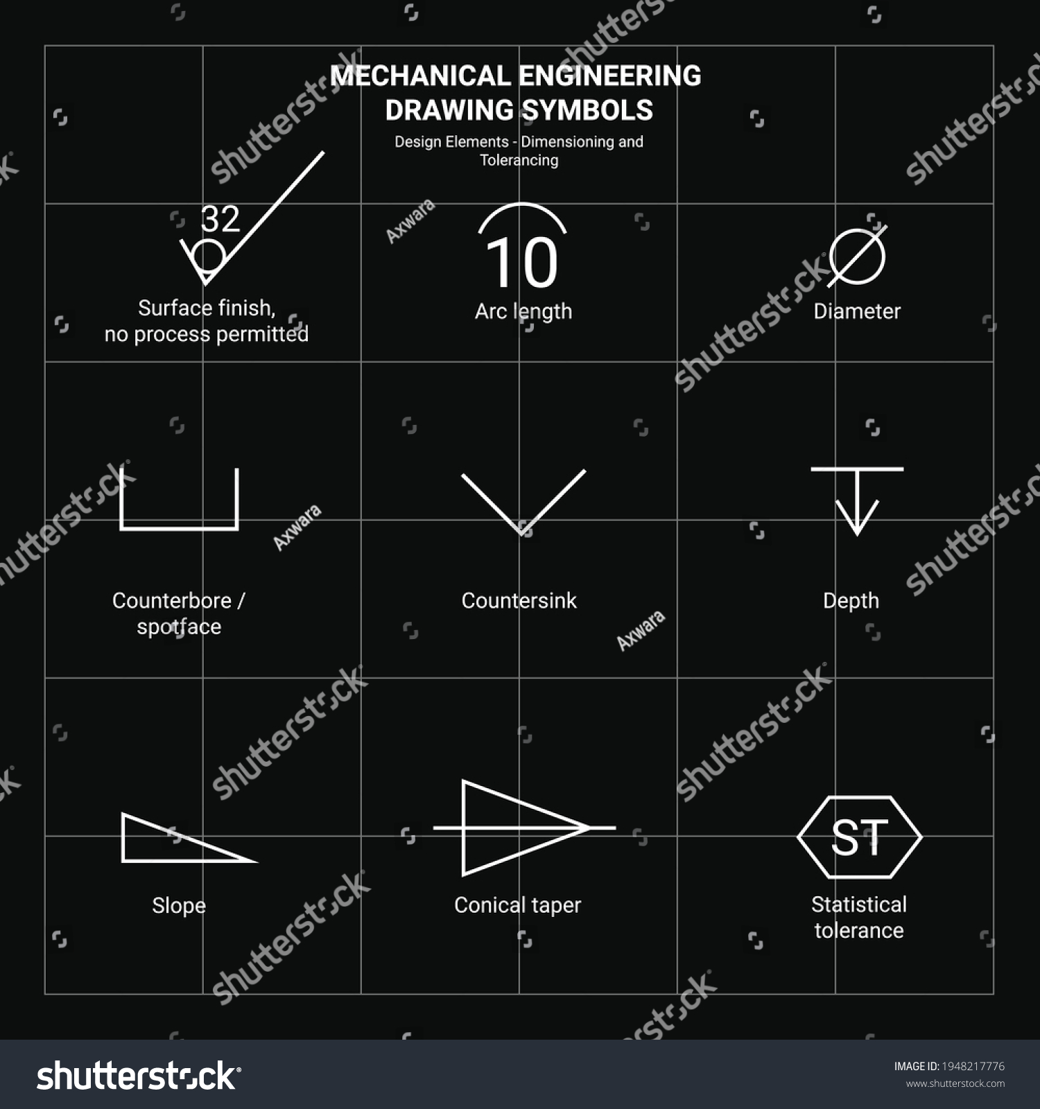 Mechanical Engineering Drawing Symbol Design Elements Stock Vector ...