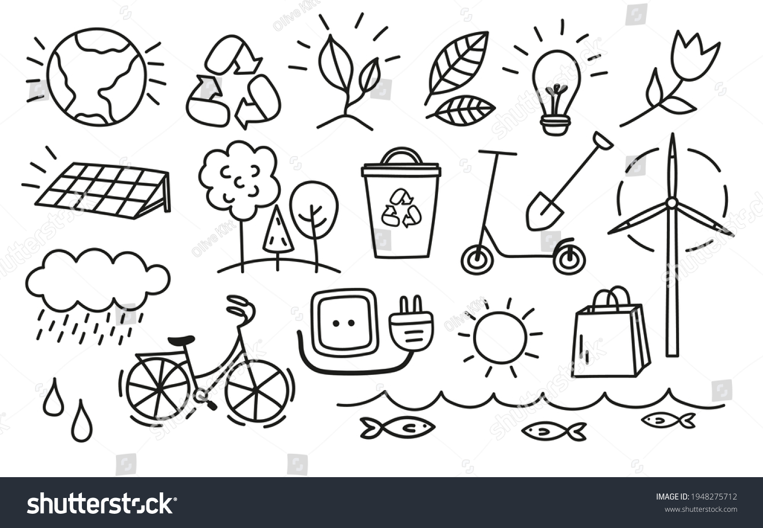 Set Ecology Vector Icons Doodle Vector Stock Vector (Royalty Free ...