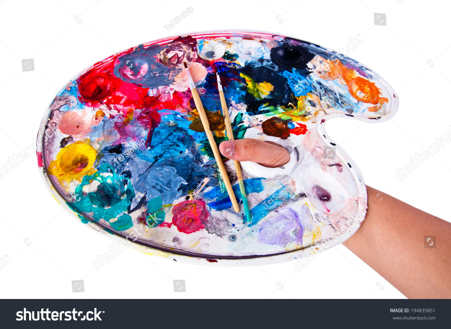 Human Artist Hand Holding Colored Palette Stock Photo 194835851