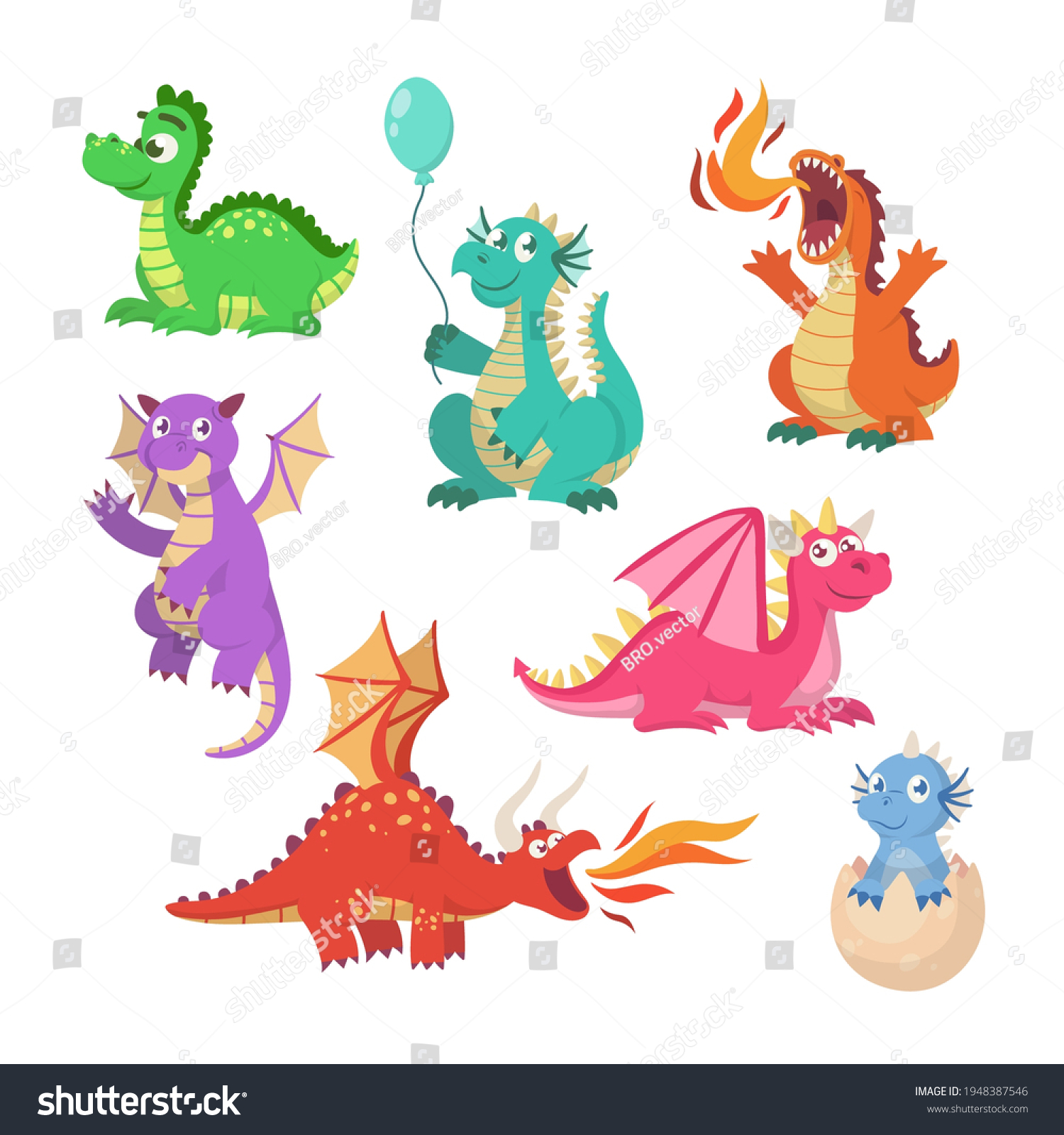 Cartoon Fairytale Dragons Vector Illustrations Set Stock Vector ...