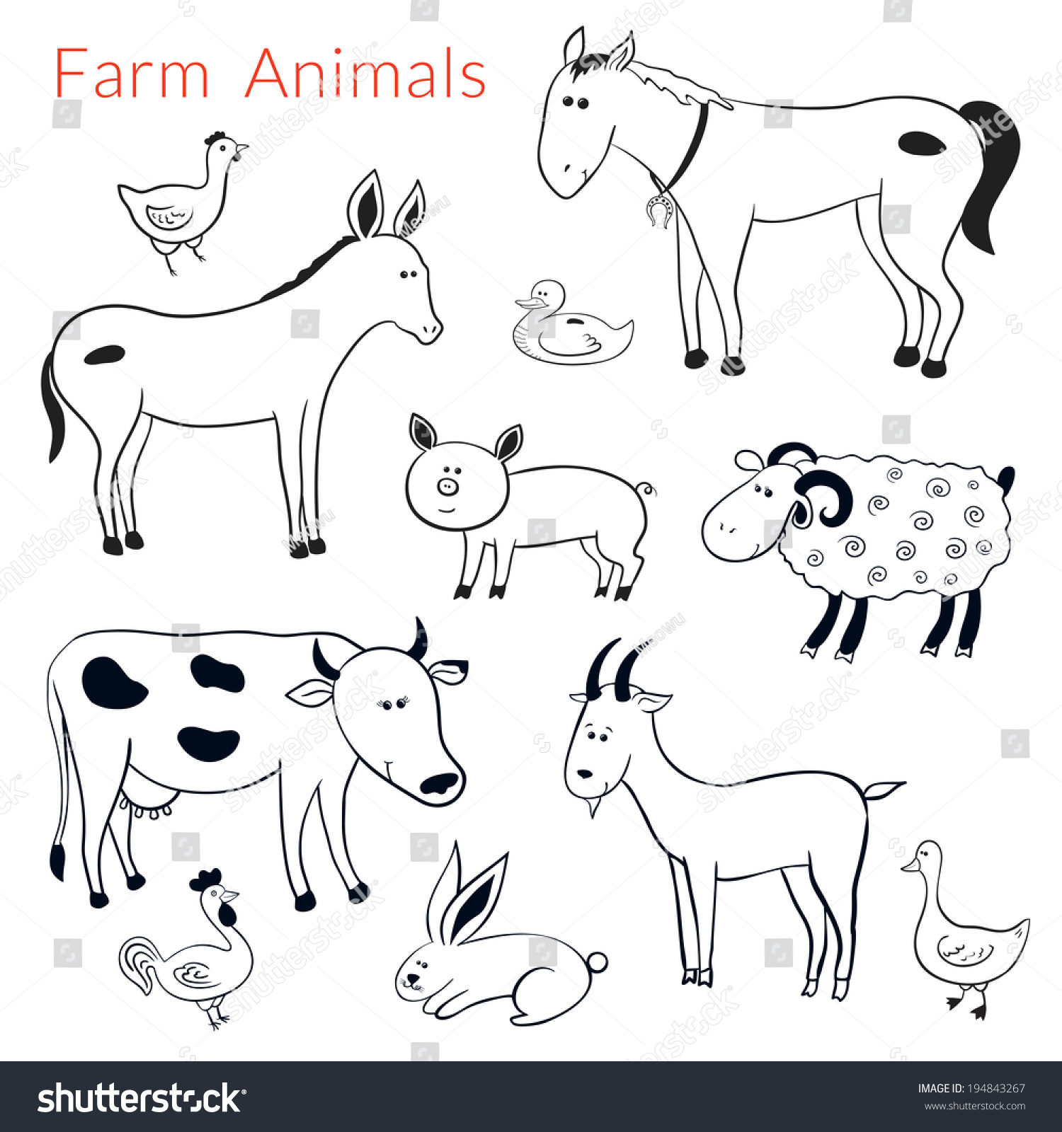 Set Vector Different Farm Animals Cartoon Stock Vector (Royalty Free ...