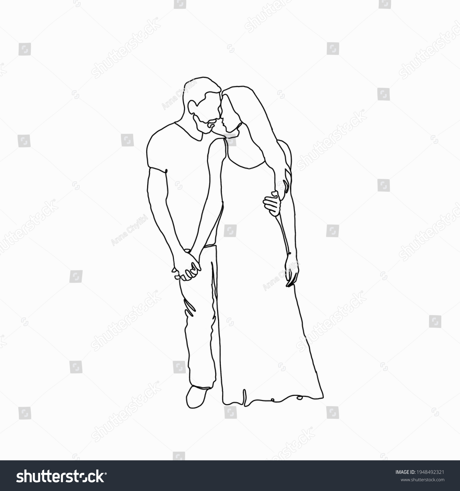 Continuous Line Drawing Couple Relationship Stock Illustration ...