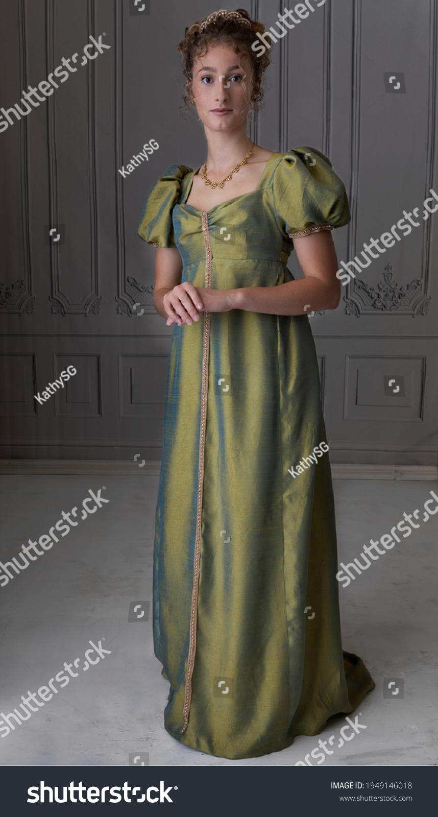 Young Regency Woman Wearing Silk Dress Stock Photo 1949146018 ...