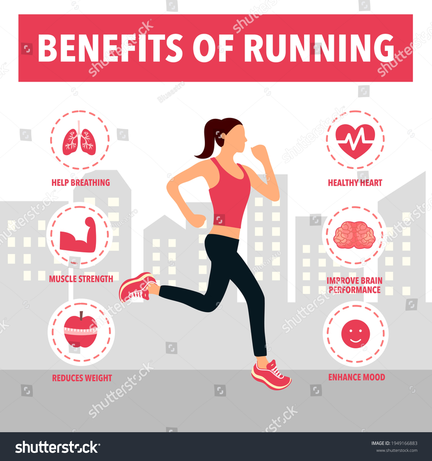 Benefits Running Infographic Running Woman City Stock Vector (Royalty ...