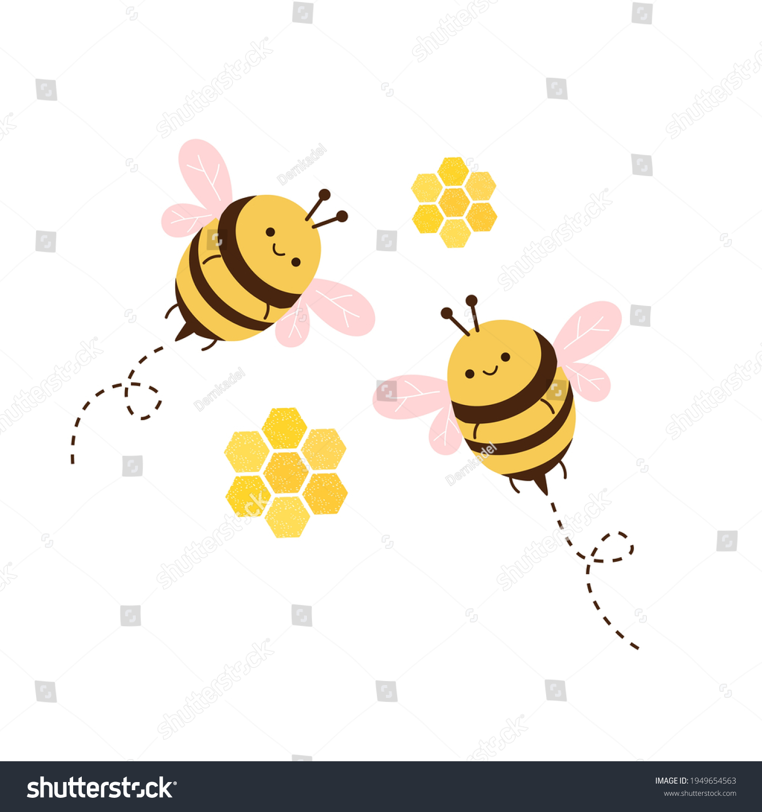 Bee Cartoons Beehive Honeycomb Isolated On Stock Vector (Royalty Free ...