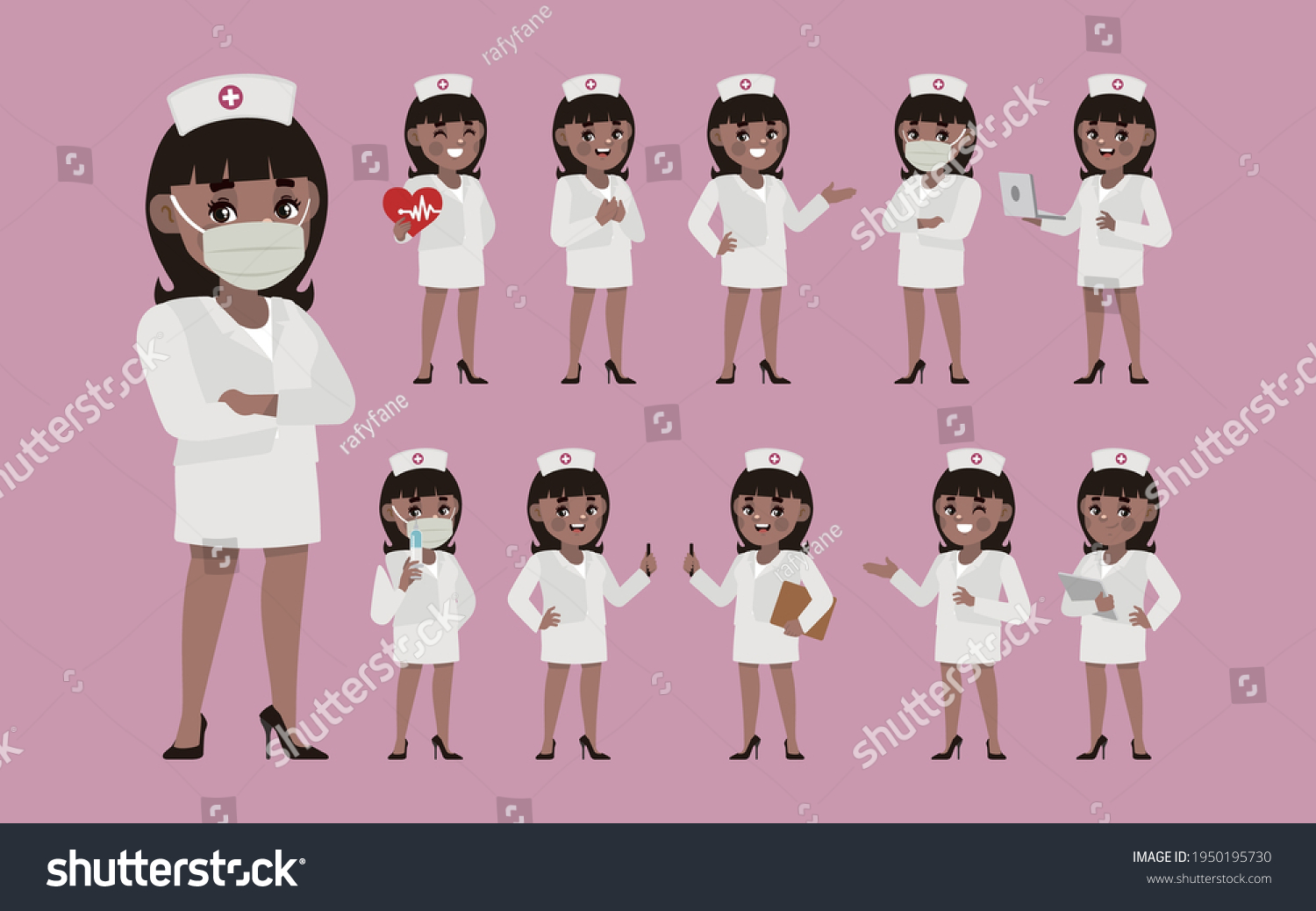 Set Nurse Different Poses Stock Vector Royalty Free 1950195730 Shutterstock