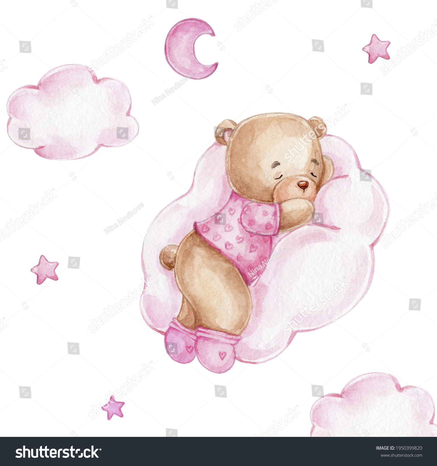 Cute Bear Girl Sleeping On Pink Stock Illustration 1950399820 ...