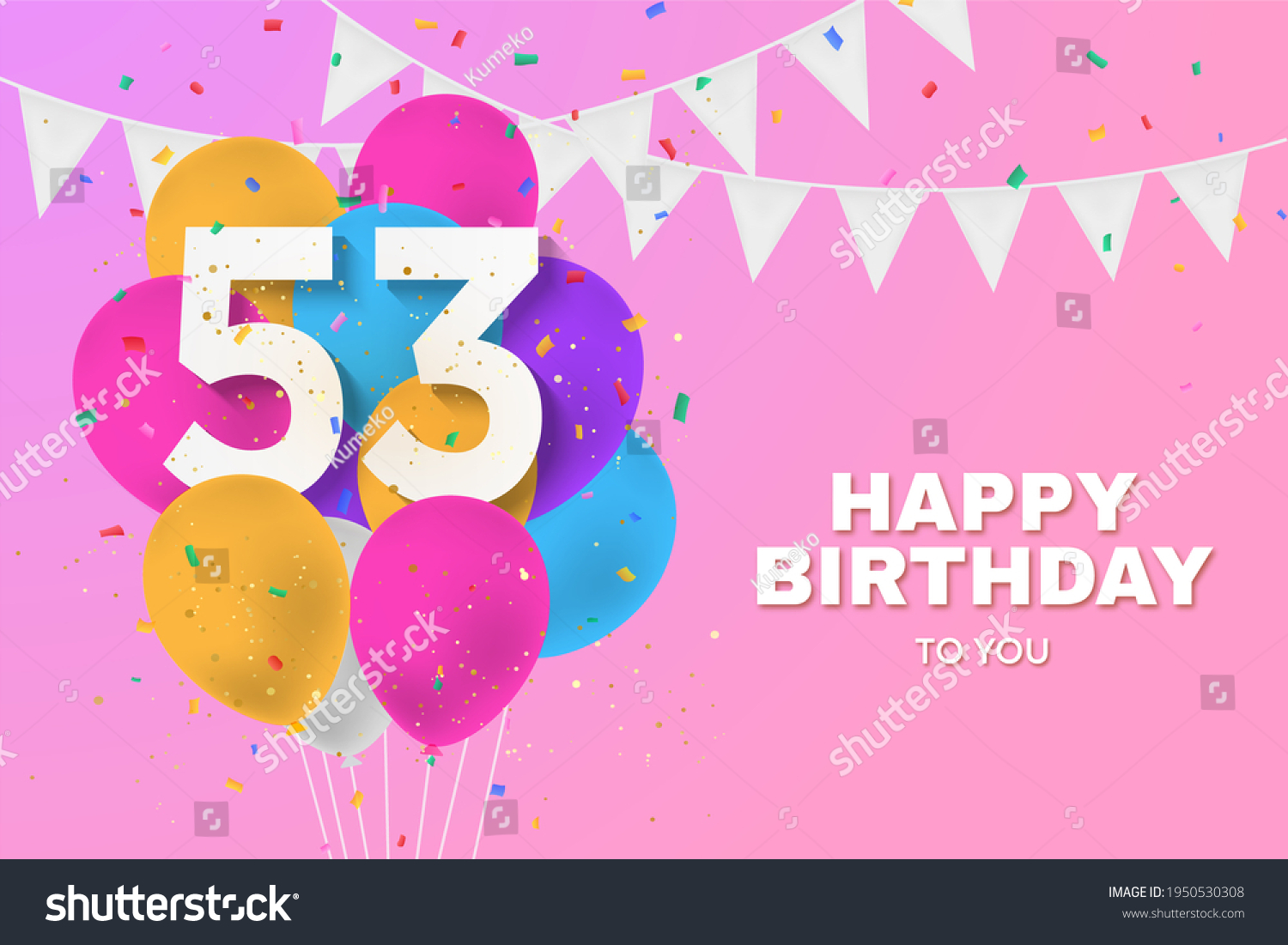 Happy 53th Birthday Balloons Greeting Card Stock Illustration ...