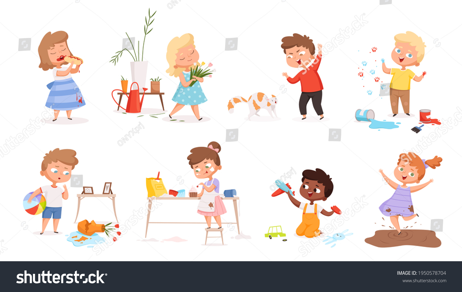 Kids Destroy Little Delinquent Messy Children Stock Illustration 