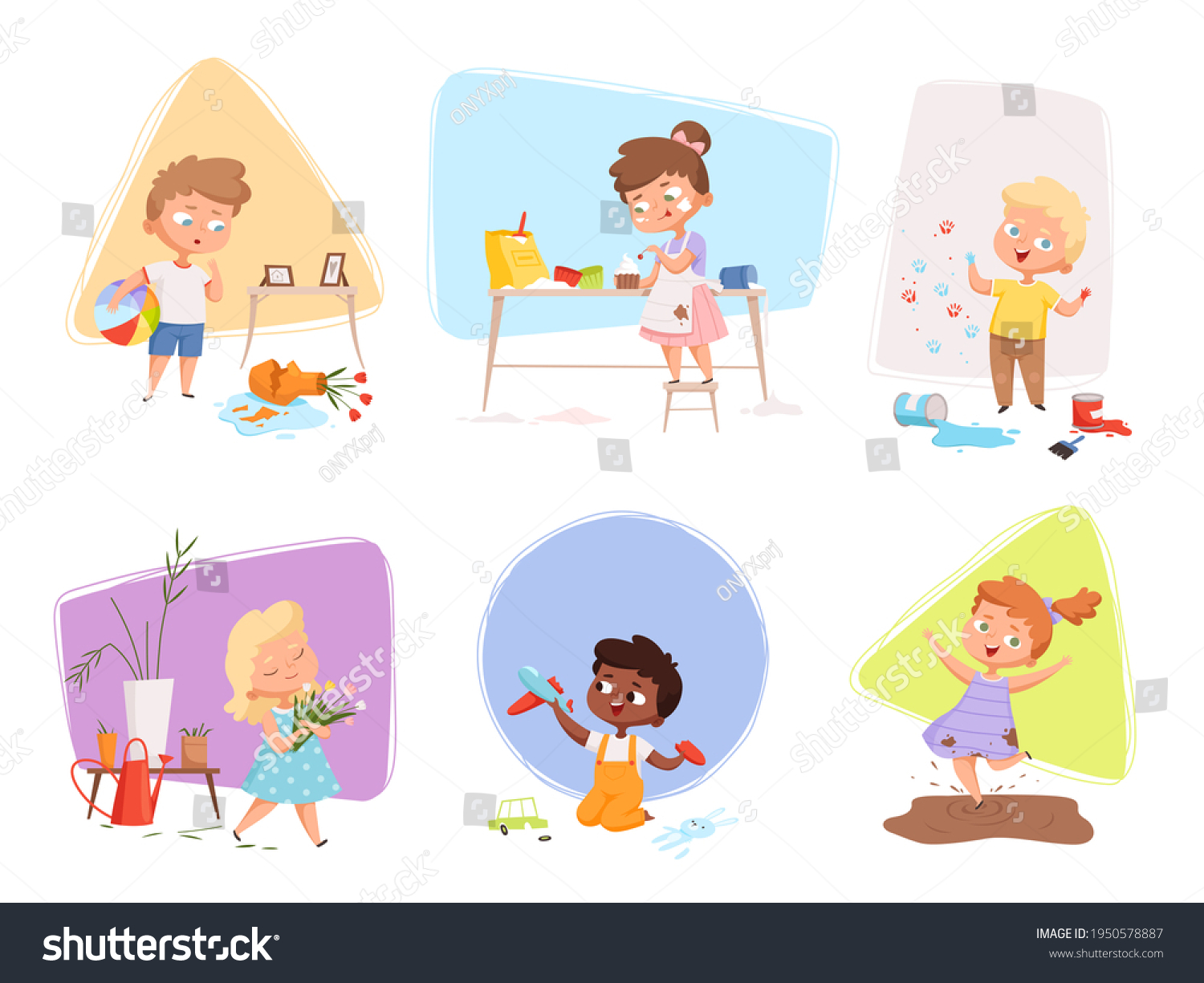 Messy Kids Happy Children Playing Various Stock Illustration 1950578887 