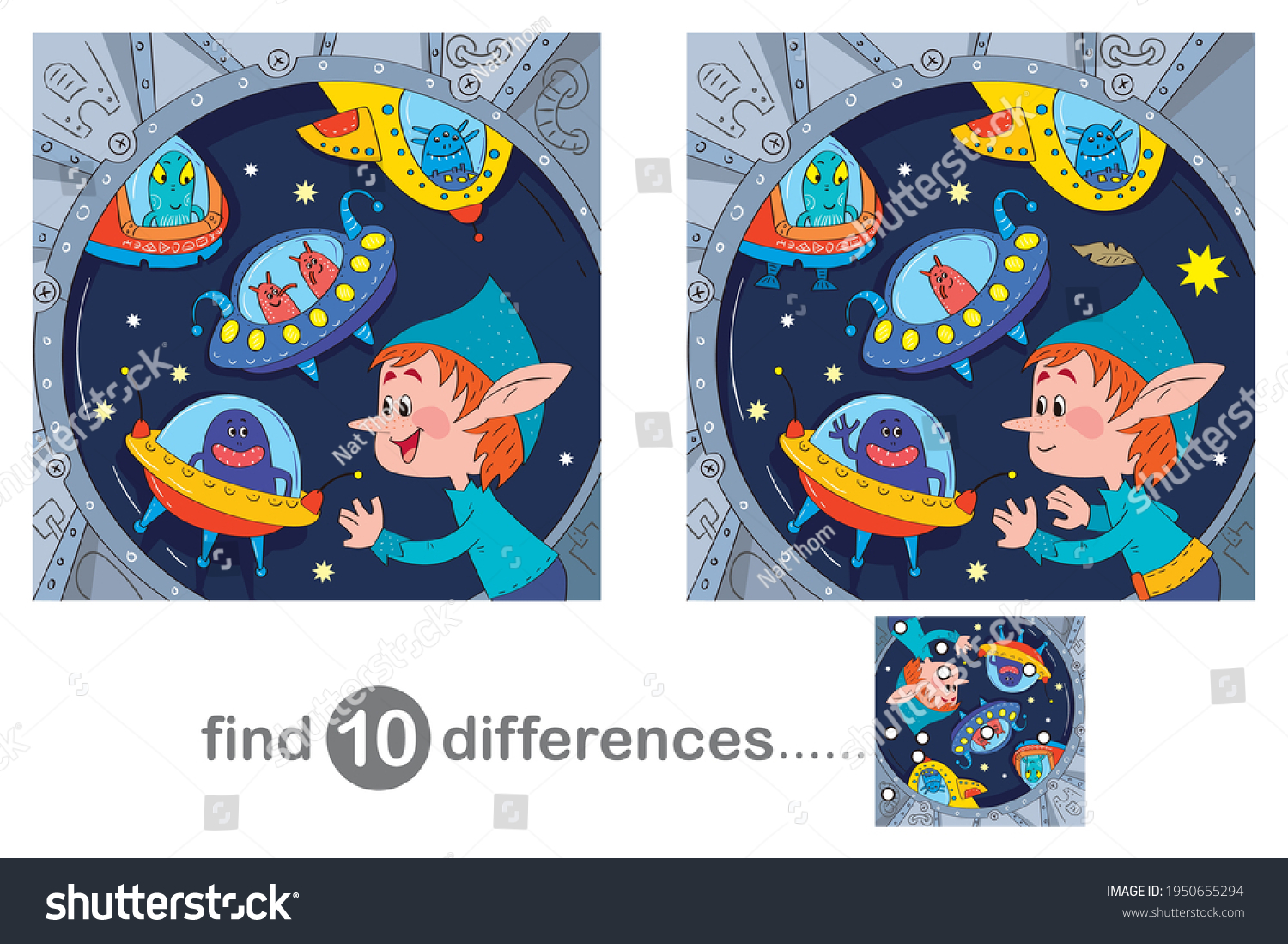 Elf Space On Spaceshipfinding Ten Differences Stock Vector (Royalty ...