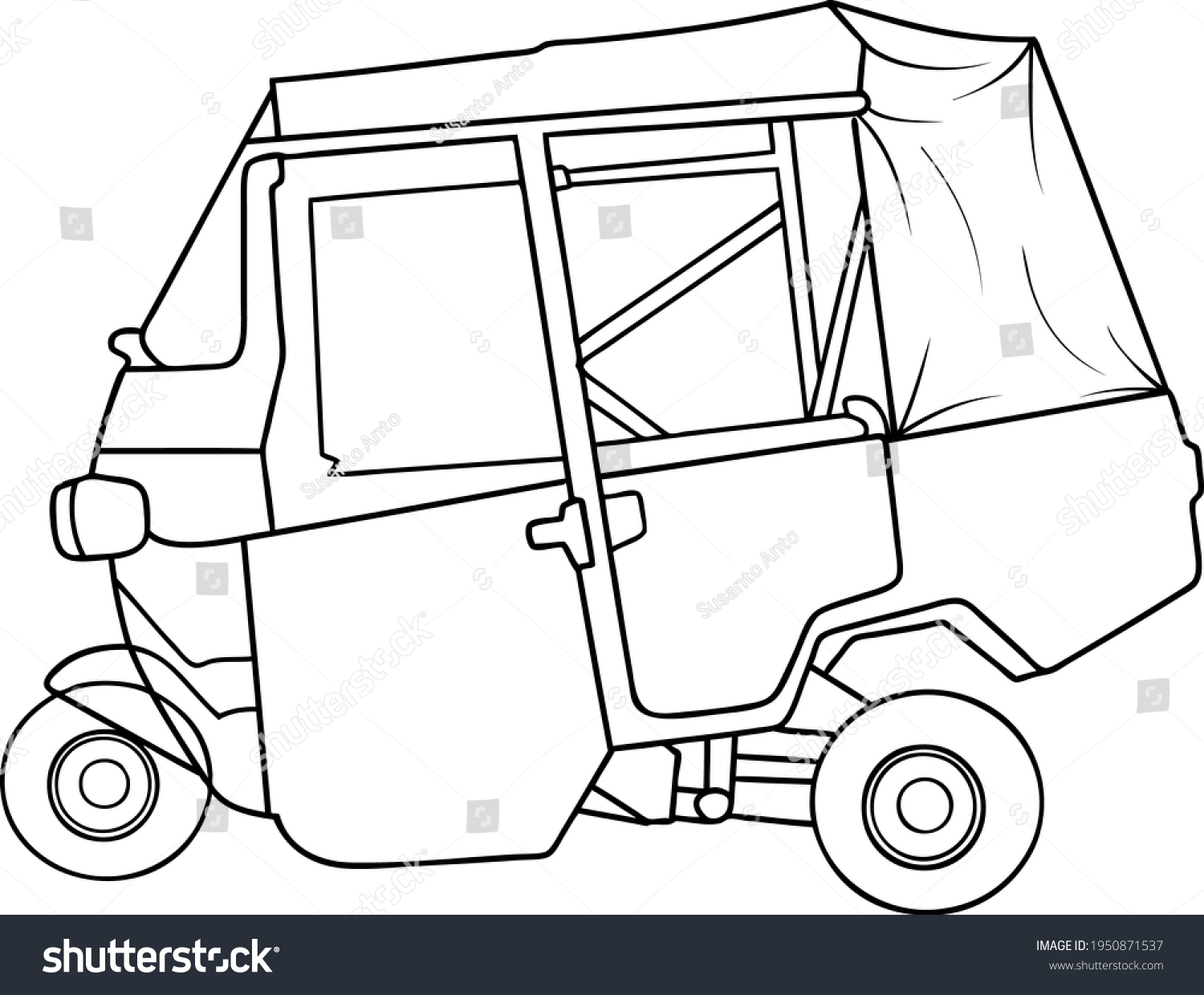 Auto Rickshaw Line Vector Illustration Isolated Stock Vector (Royalty ...