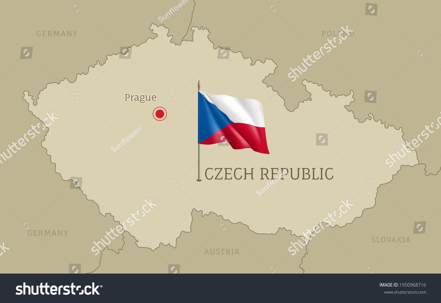 Stock Vector Detailed Map Of Czech Republic Territory Borders East European Country Administrative Map With 1950968716 