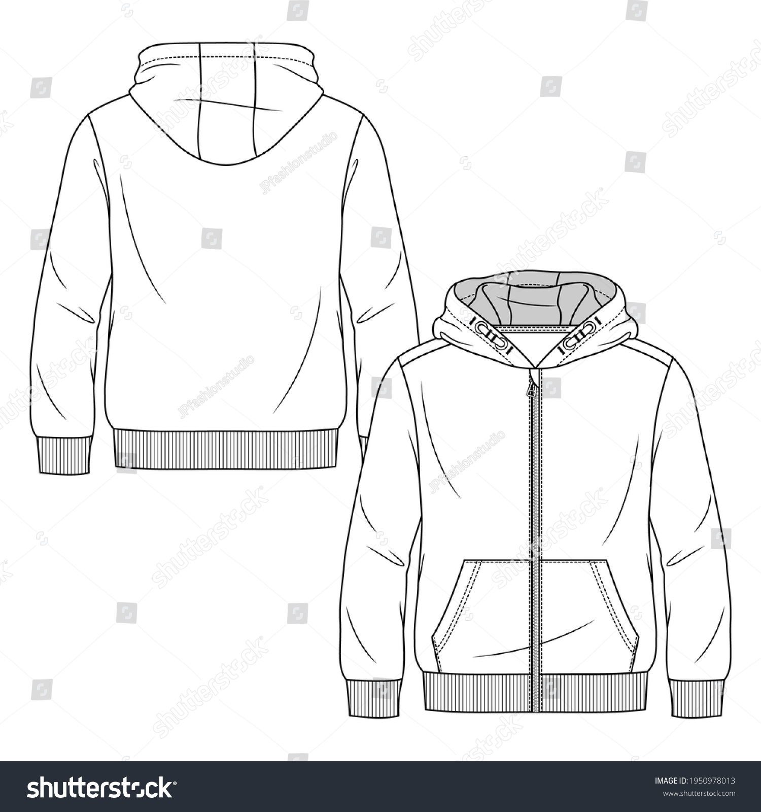 Boys Sweatshirt Hoodie Fashion Flat Sketch Stock Vector (Royalty Free ...