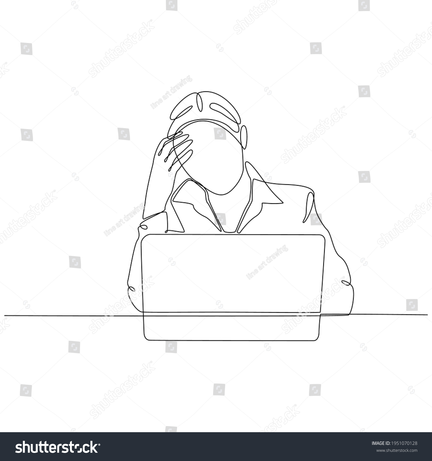 Continuous Line Drawing Stressed Woman Facing Stock Vector (Royalty ...