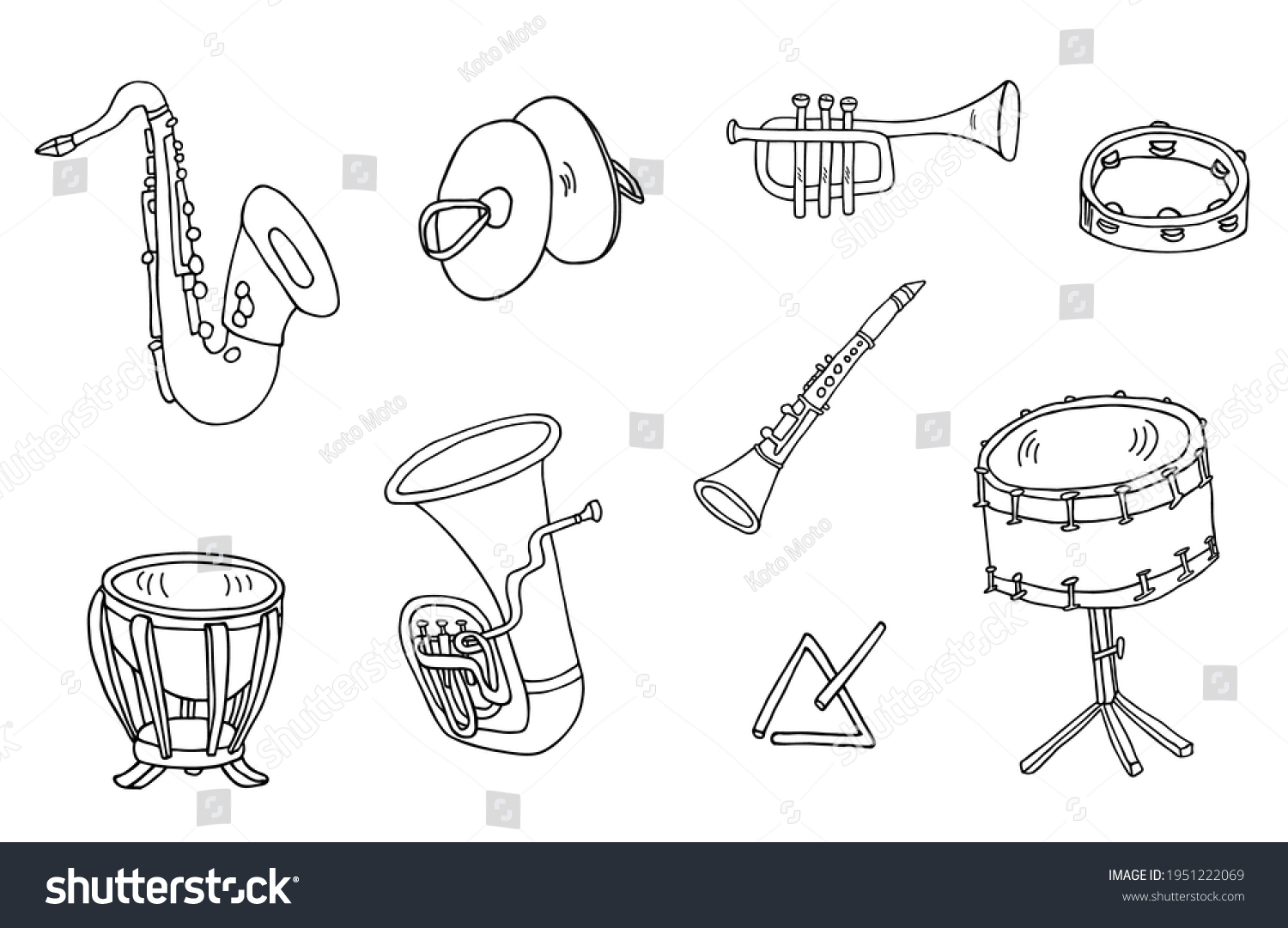 Saxophone Cymbals Tambourine Timpani Triangle Snare Stock Vector ...