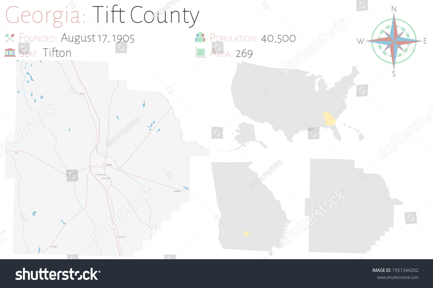 Large Detailed Map Tift County Georgia Stock Vector (Royalty Free ...