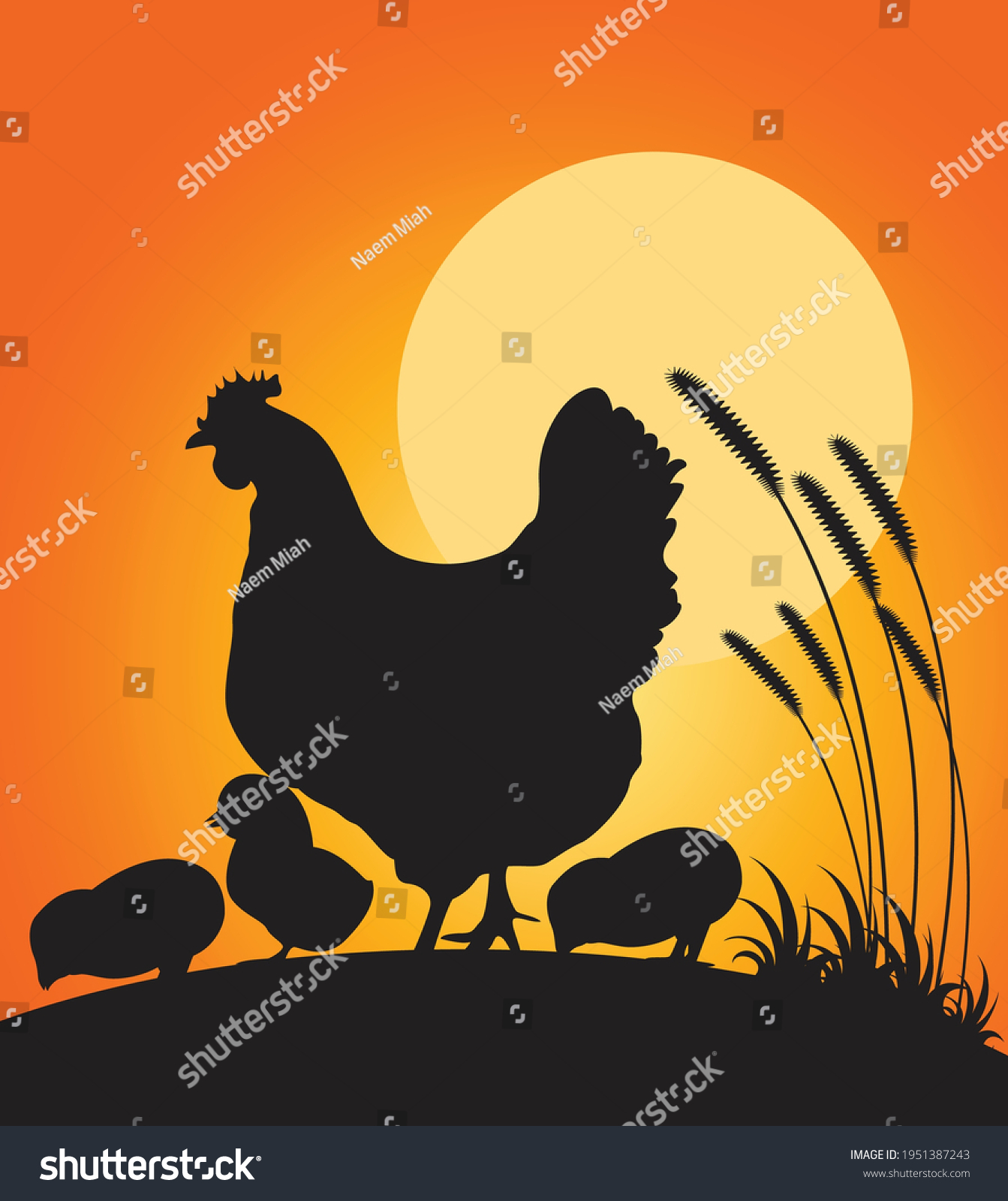 Hen Chicks Silhouette Illustration Stock Vector (Royalty Free ...